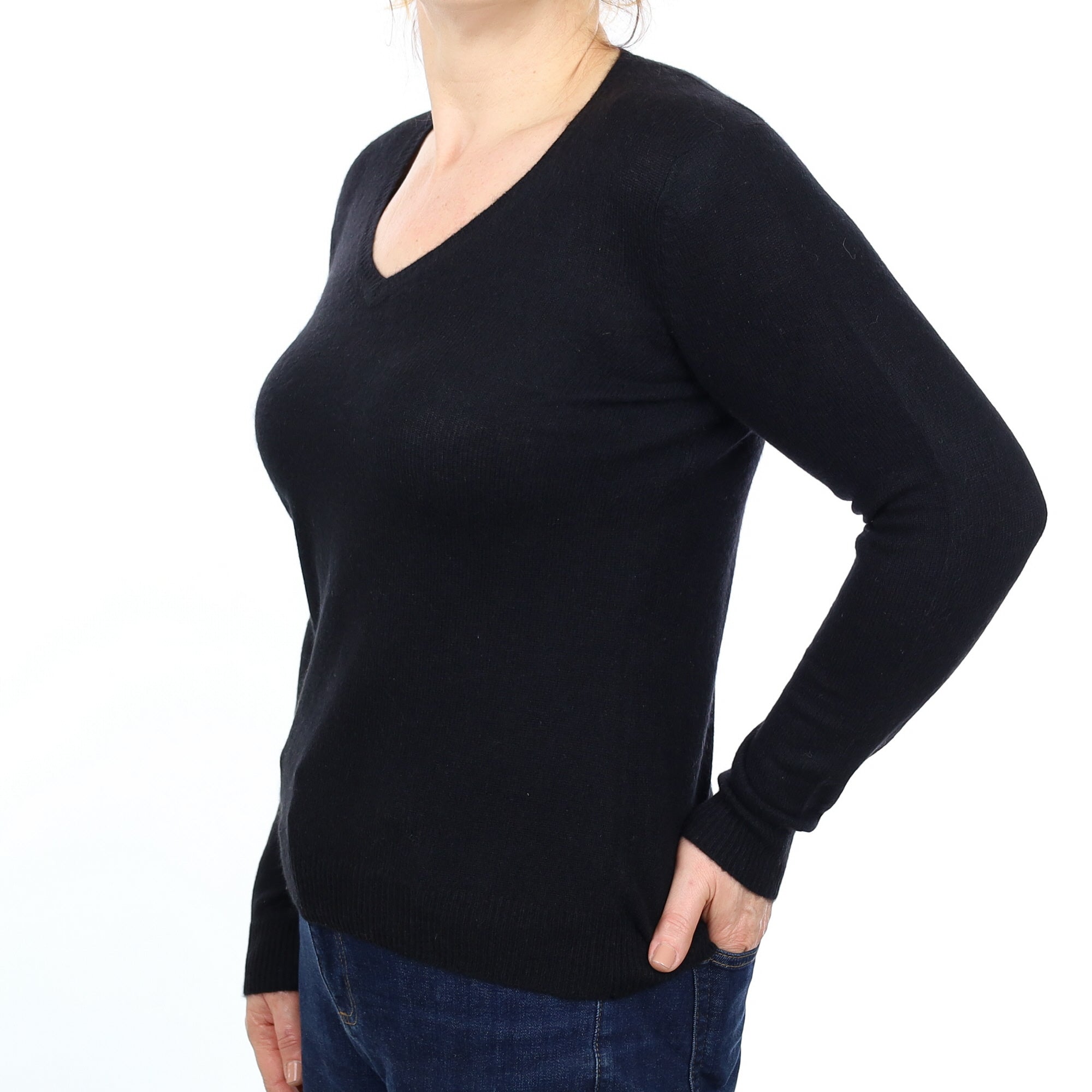 Black Cashmere V Neck Jumper Medium