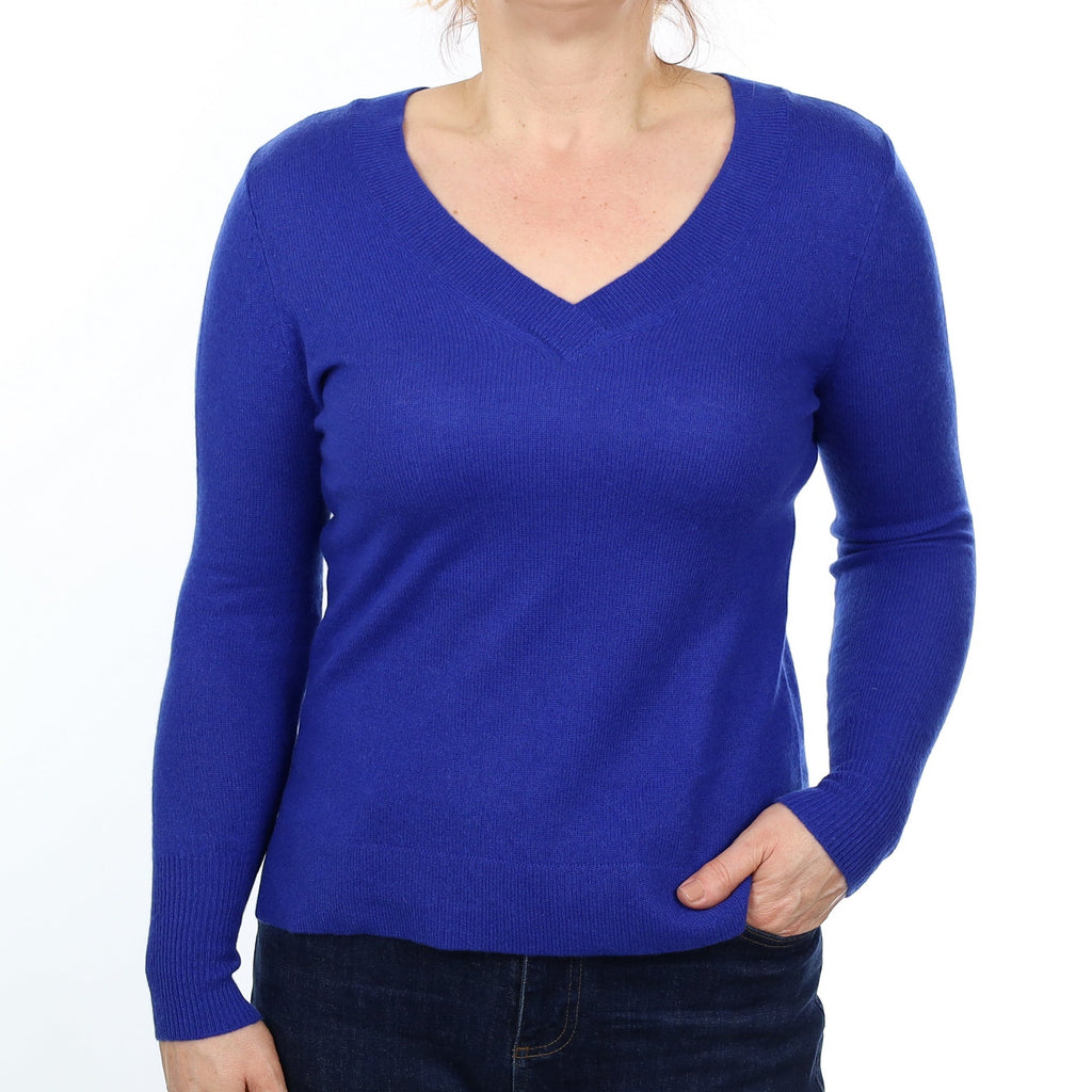 Admiral Blue Cashmere V Neck Jumper Medium