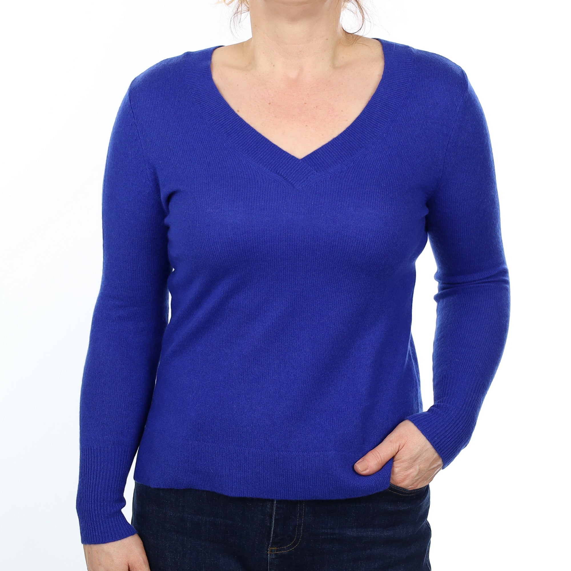 Admiral Blue Cashmere V Neck Jumper Medium