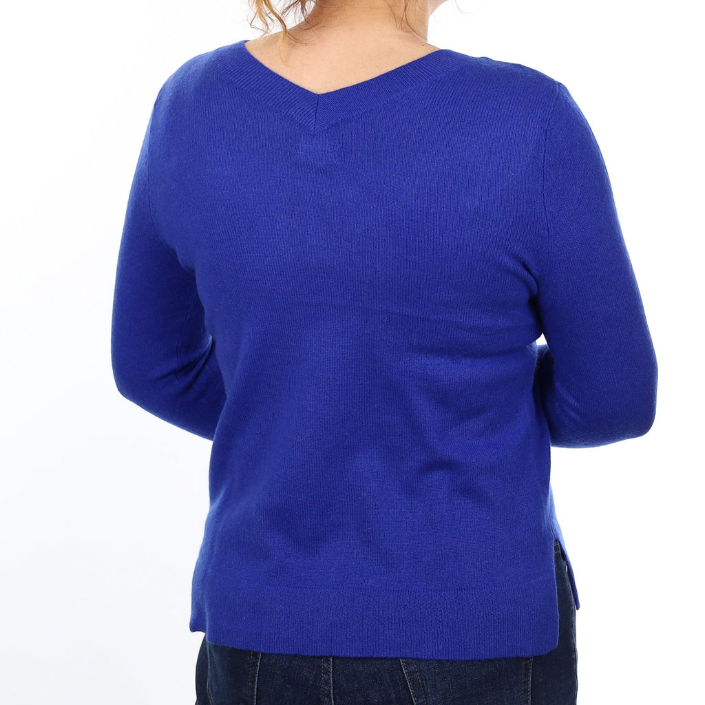 Admiral Blue Cashmere V Neck Jumper Medium