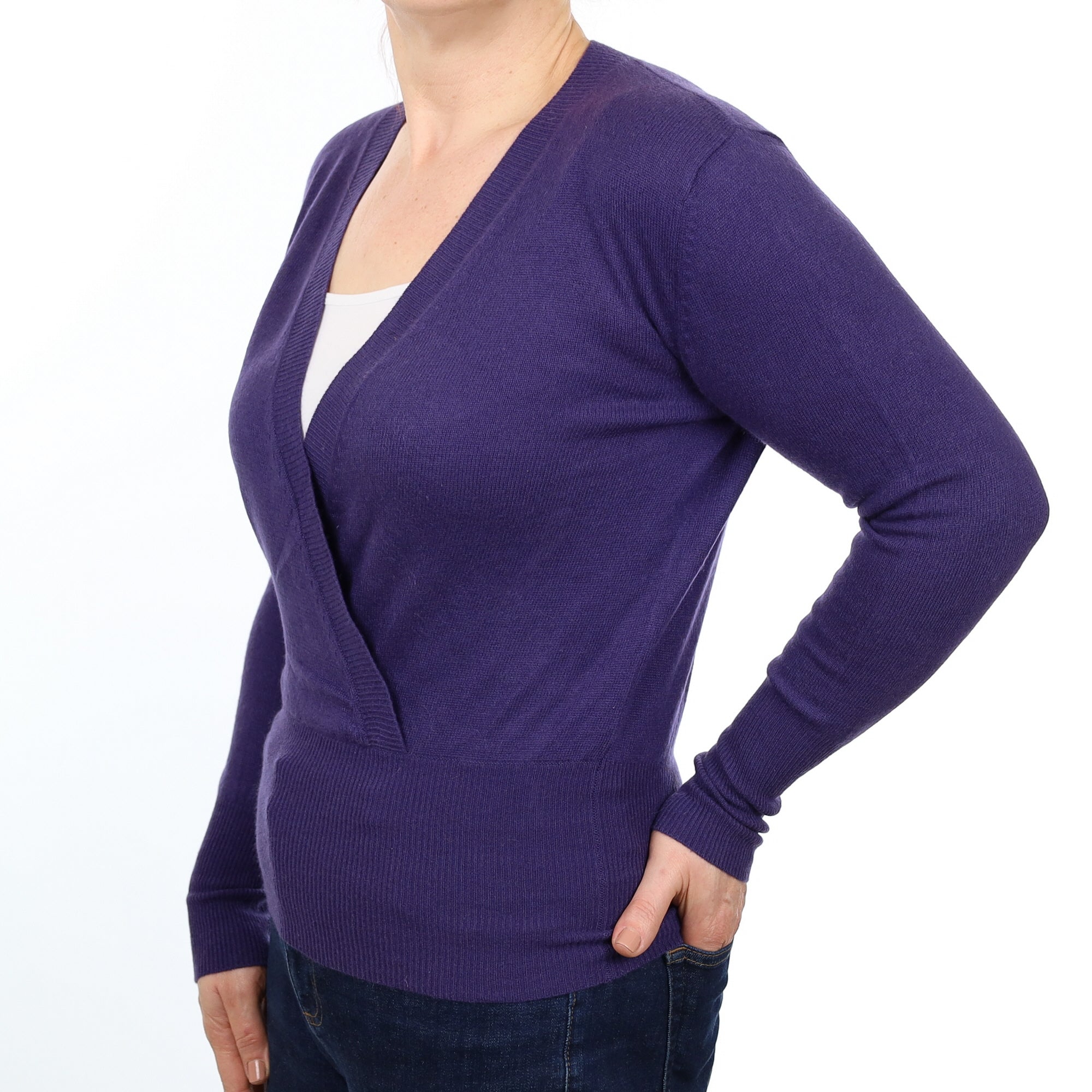 Deep Purple Cashmere Crossover V Neck Jumper Medium