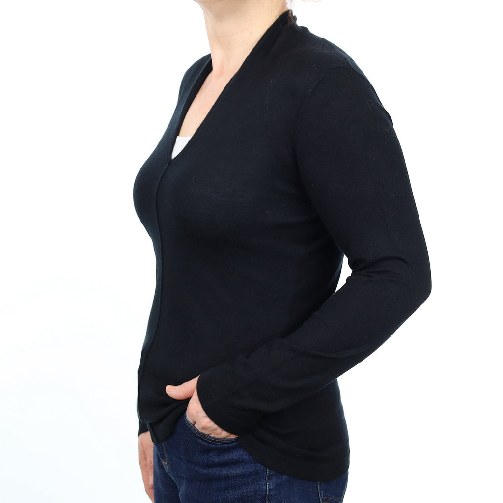 Black Fine Knit Cashmere V Neck Jumper Medium