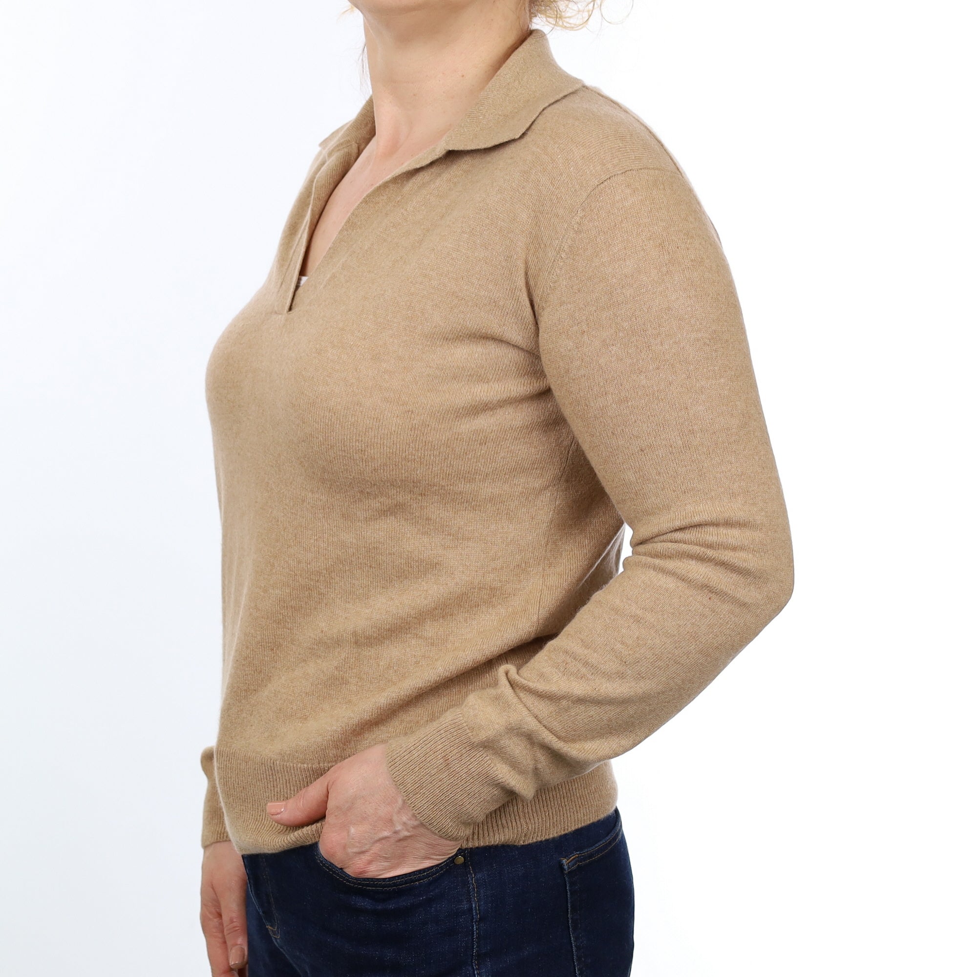 Caramel Cashmere Collared V Neck Jumper Medium