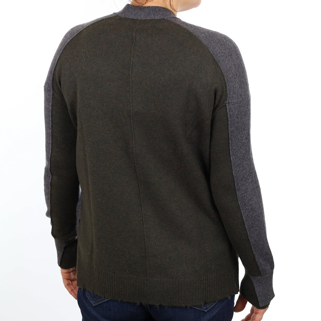 Zadig & Voltaire Grey and Khaki Cashmere V Neck Cardigan Medium