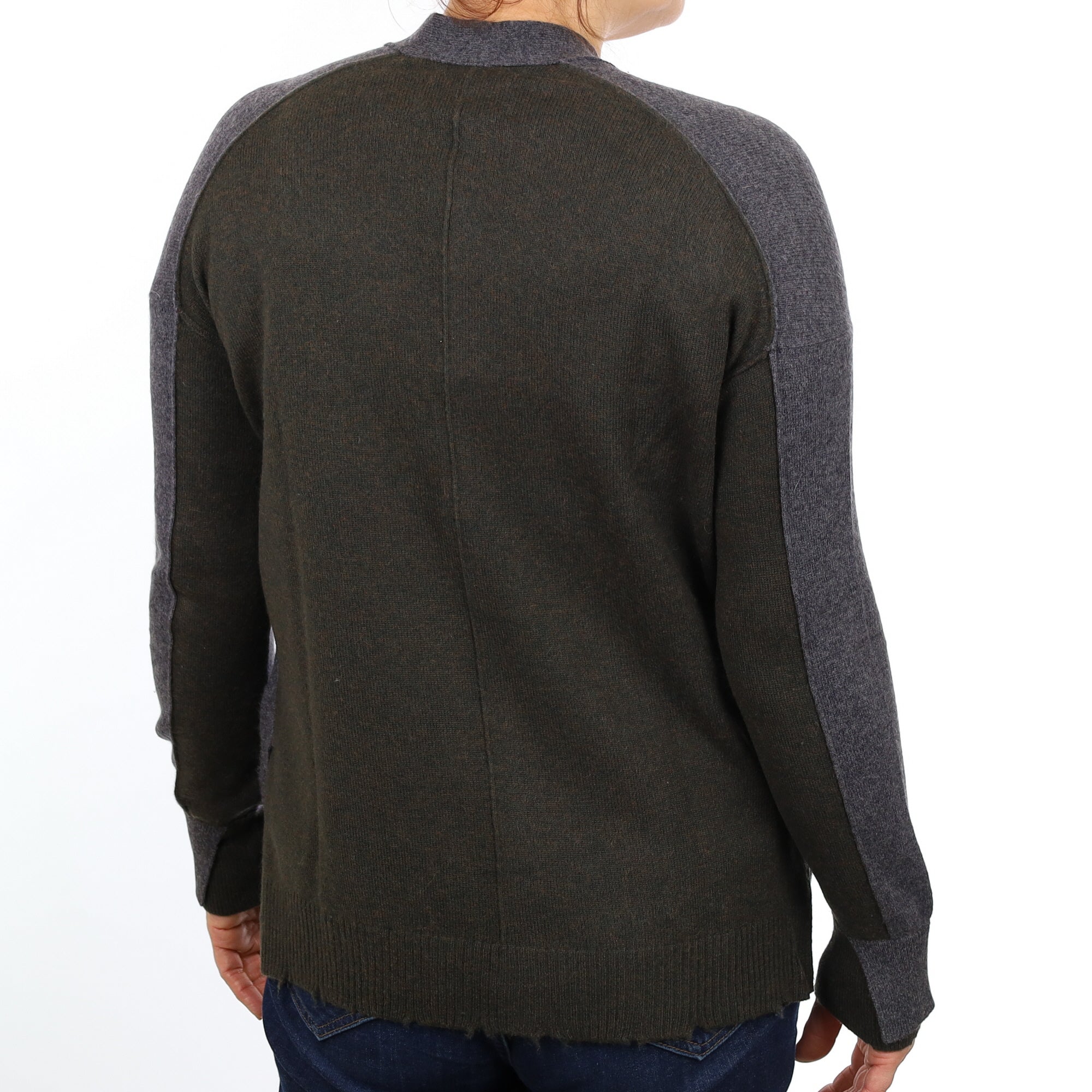 Zadig & Voltaire Grey and Khaki Cashmere V Neck Cardigan Medium