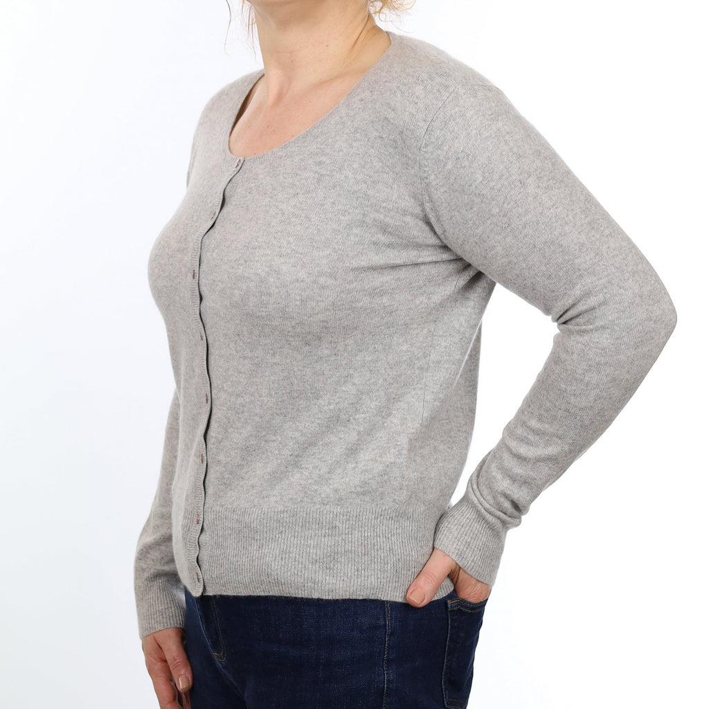 Smoke Grey Cashmere Scoop Neck Cardigan Medium