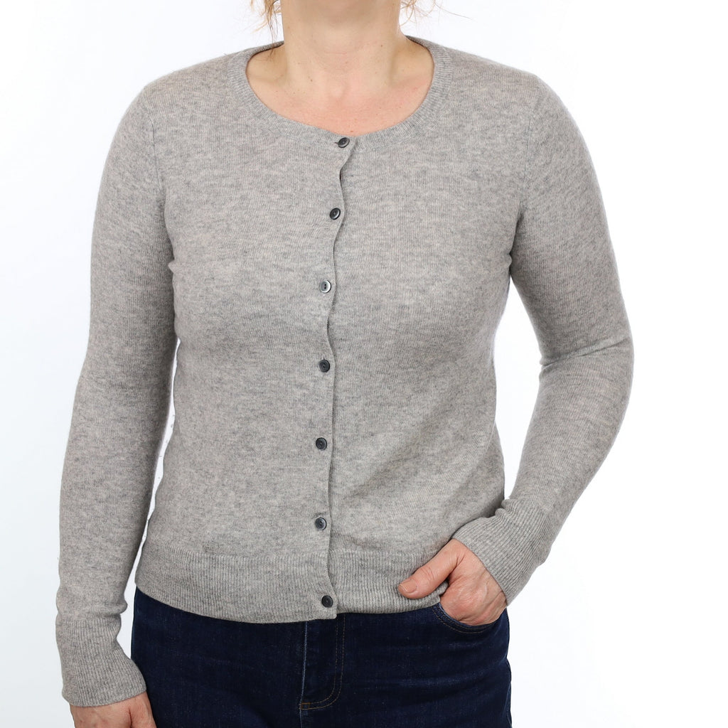 Smoke Grey Cashmere Crew Neck Cardigan Medium