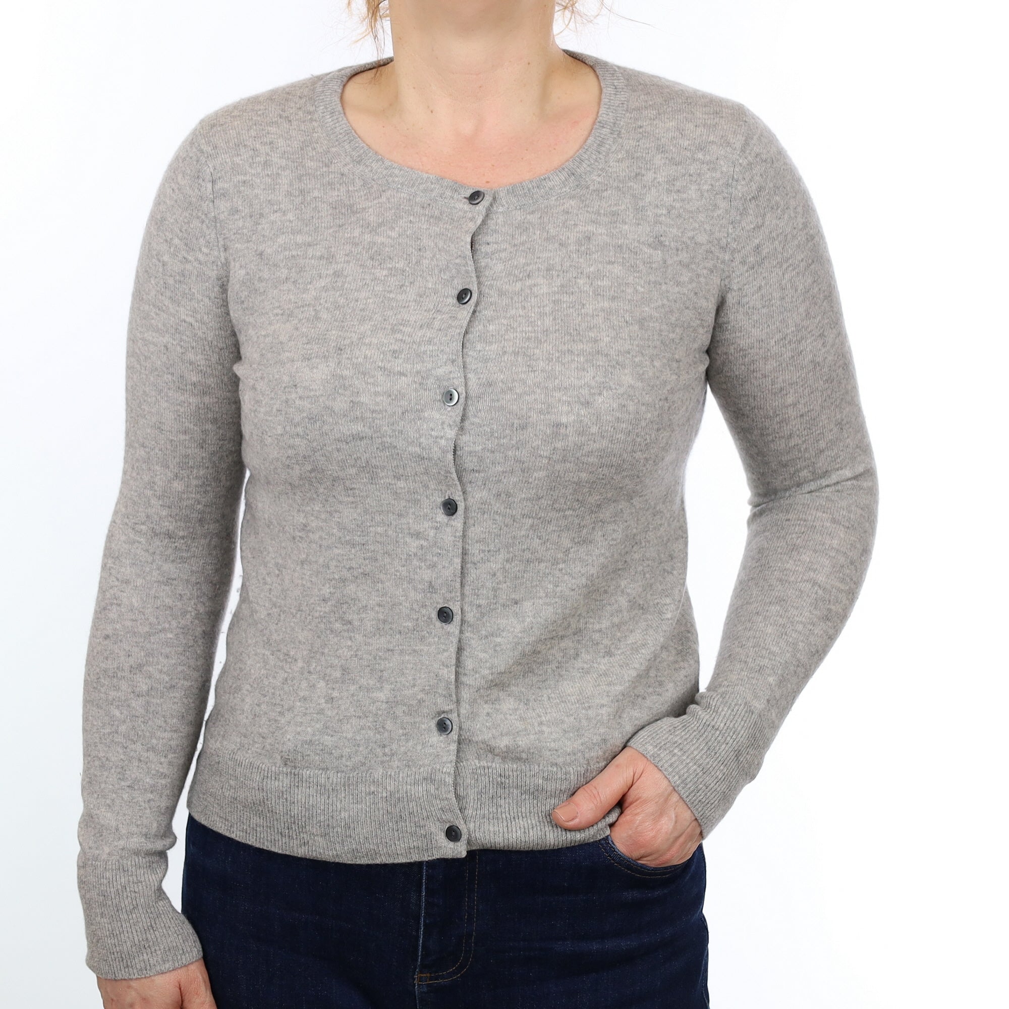 Smoke Grey Cashmere Crew Neck Cardigan Medium