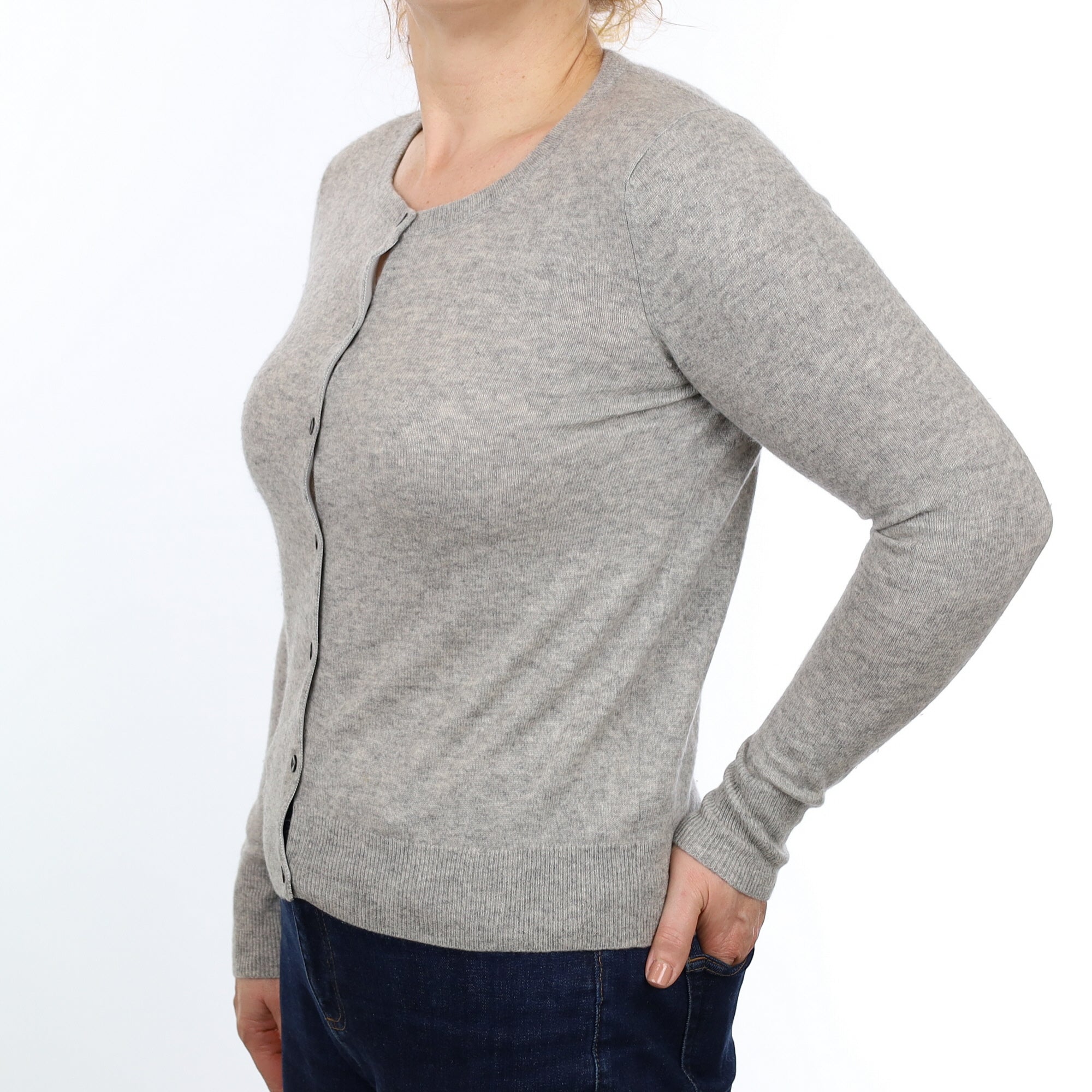 Smoke Grey Cashmere Crew Neck Cardigan Medium