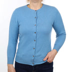 Mediterranean Blue Cashmere Crew Neck Cardigan Medium
