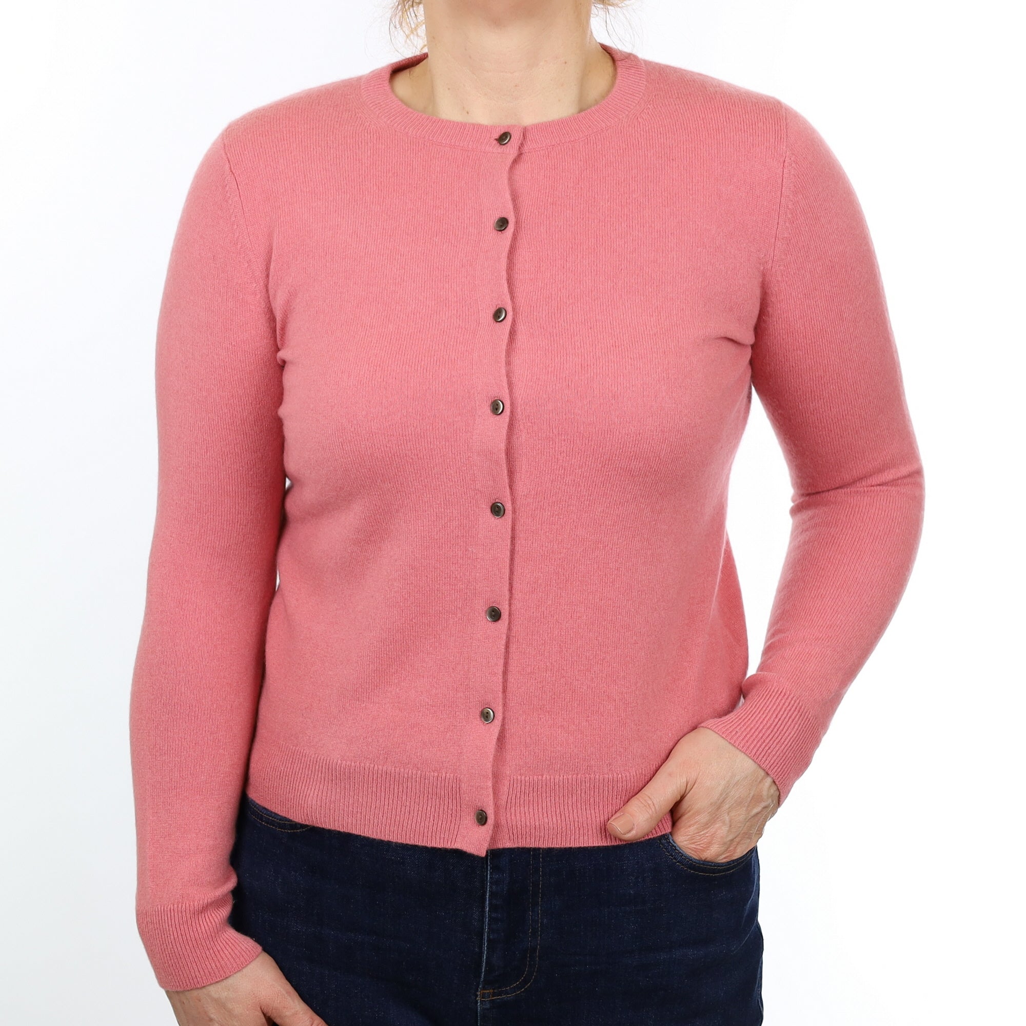 Flamingo Pink Cashmere Crew Neck Cardigan Medium