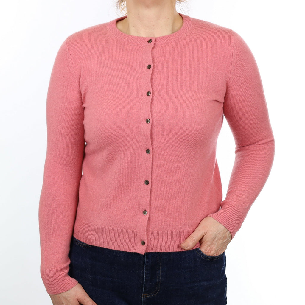 Flamingo Pink Cashmere Crew Neck Cardigan Medium