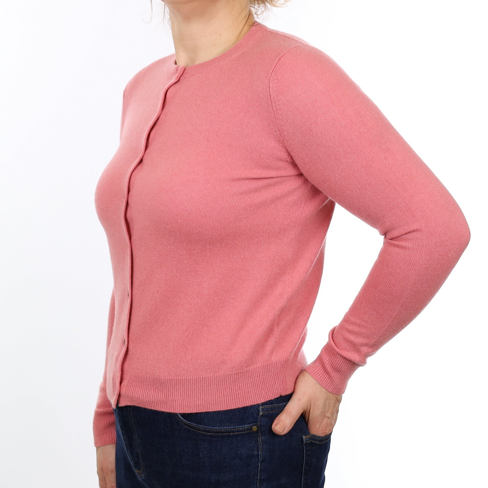 Flamingo Pink Cashmere Crew Neck Cardigan Medium