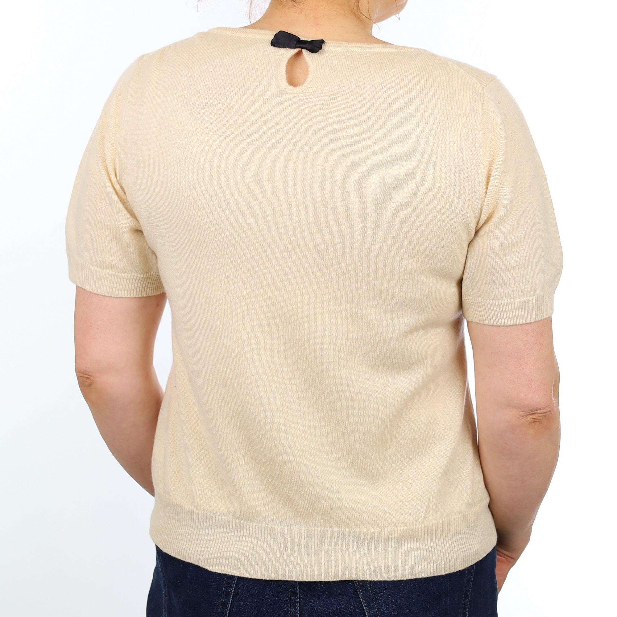 Sand Beige Cashmere Short sleeved Scoop Neck Jumper Medium