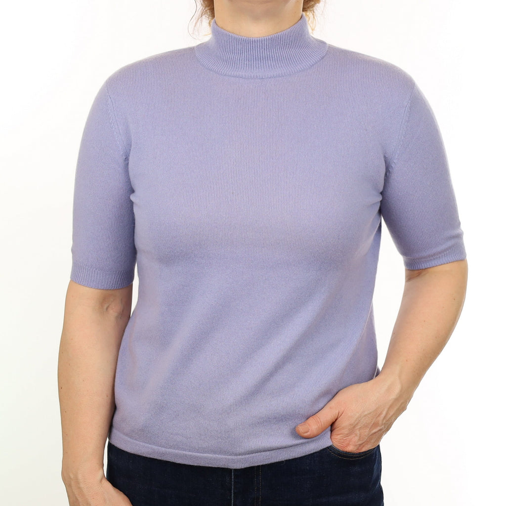Powder Blue Cashmere Short Sleeved Turtle Neck Jumper Medium