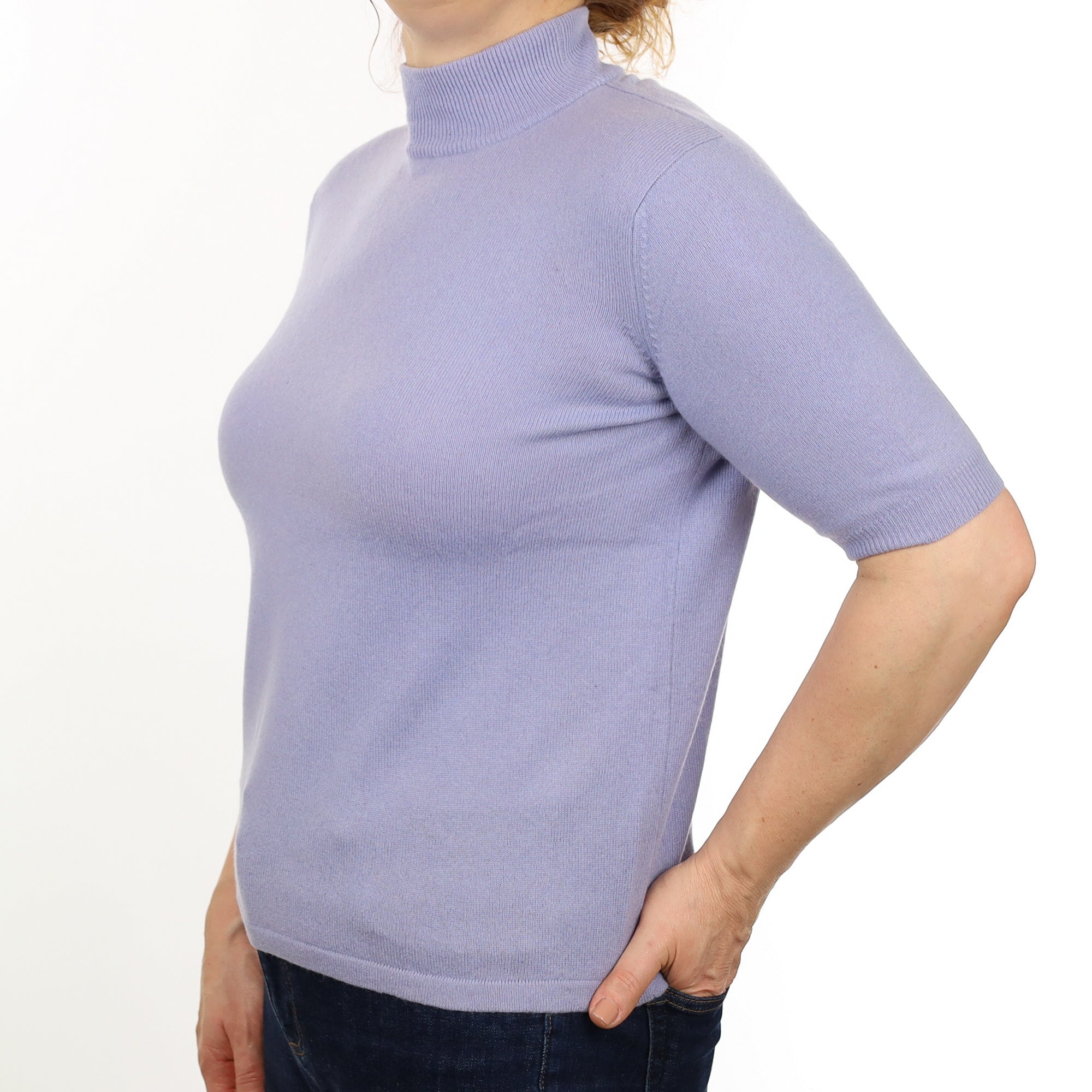 Powder Blue Cashmere Short Sleeved Turtle Neck Jumper Medium