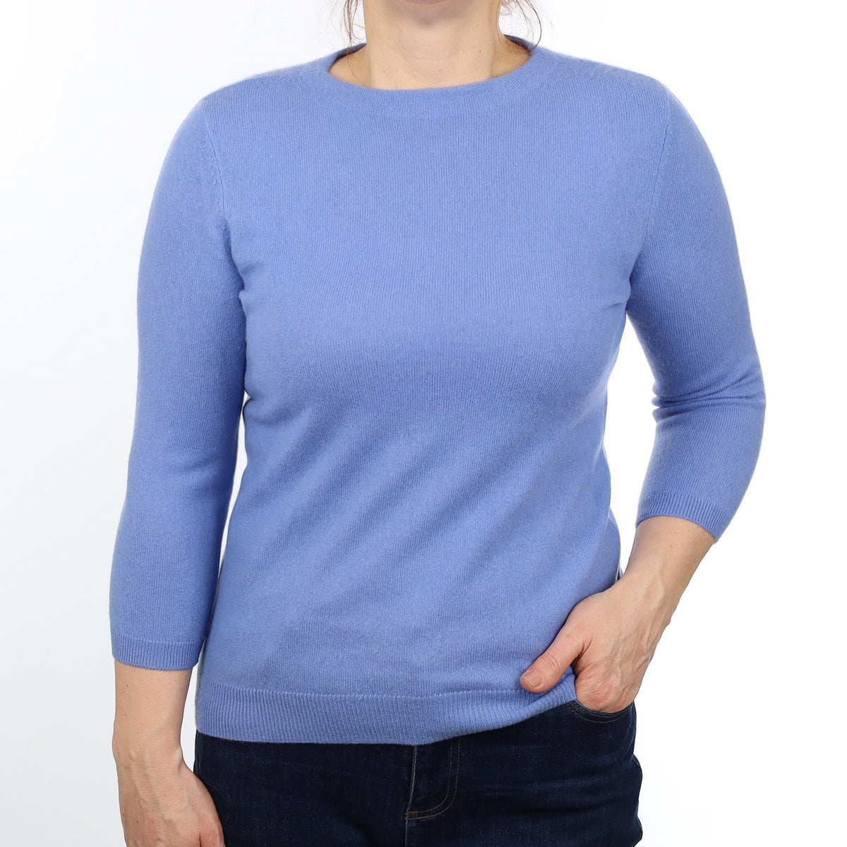 Cornflower Blue Cashmere Crew Neck Jumper Medium
