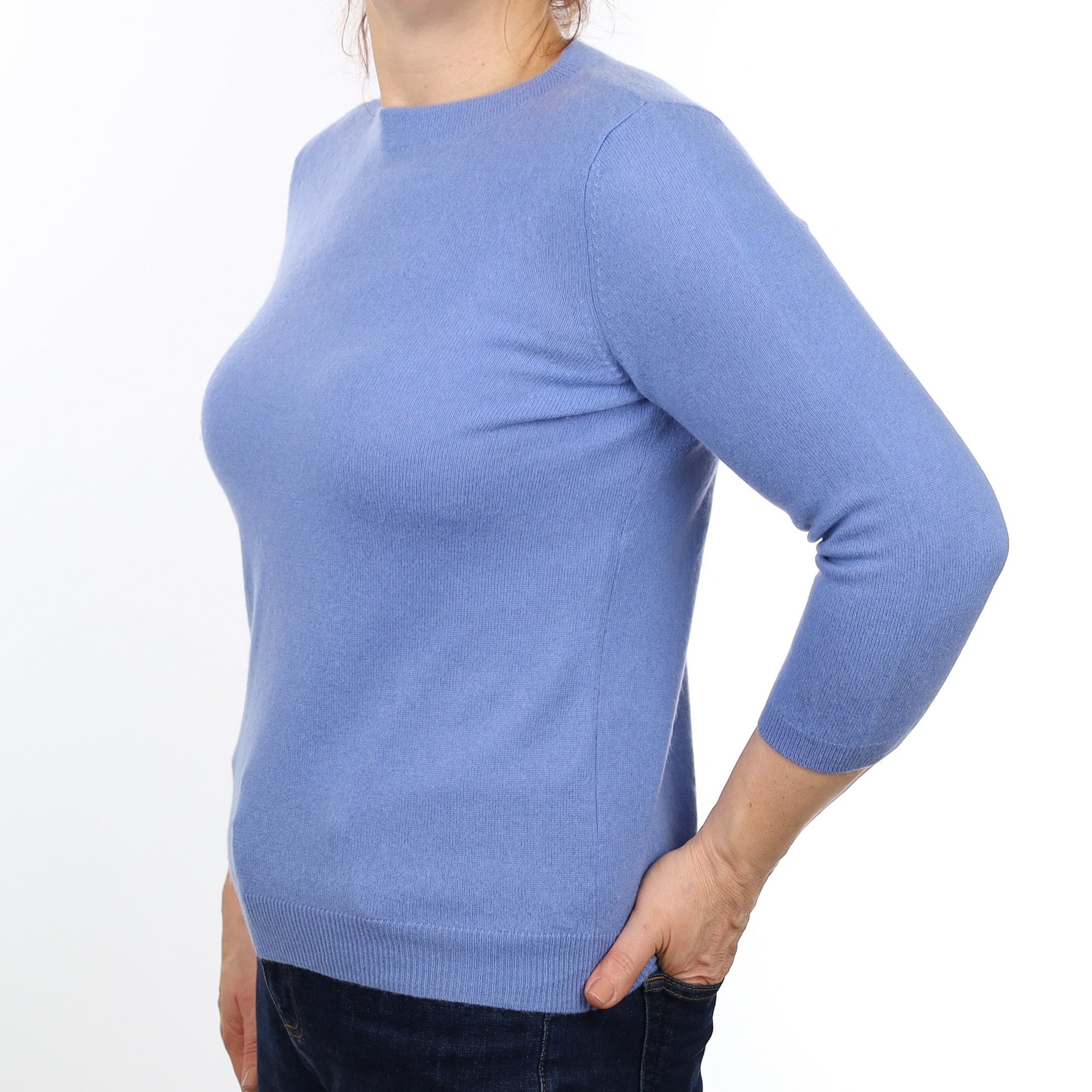 Cornflower Blue Cashmere Crew Neck Jumper Medium