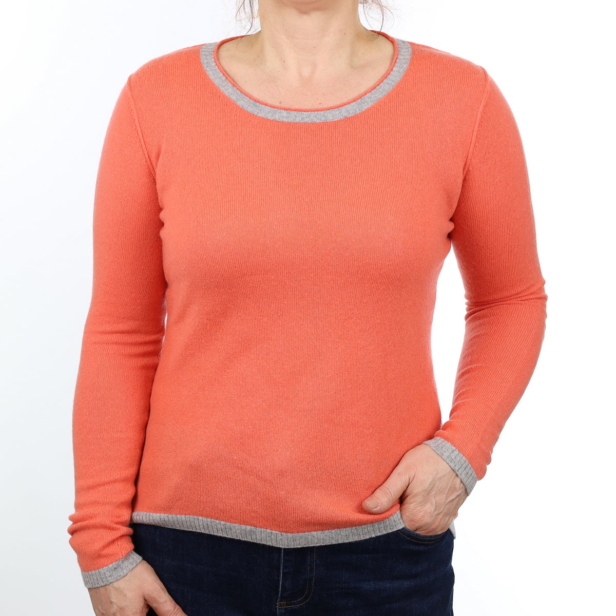 Crab Orange Cashmere Crew Neck Jumper with Elbow Patches Medium