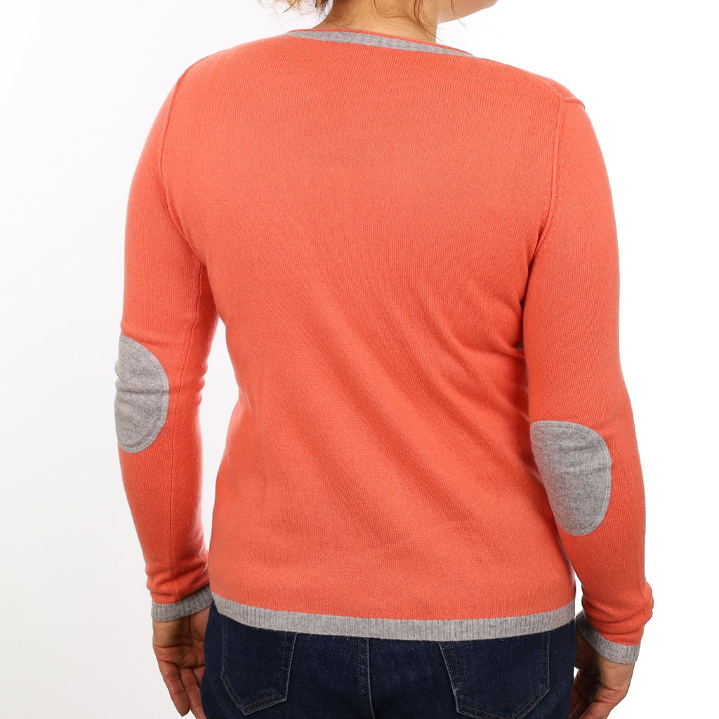 Crab Orange Cashmere Crew Neck Jumper with Elbow Patches Medium