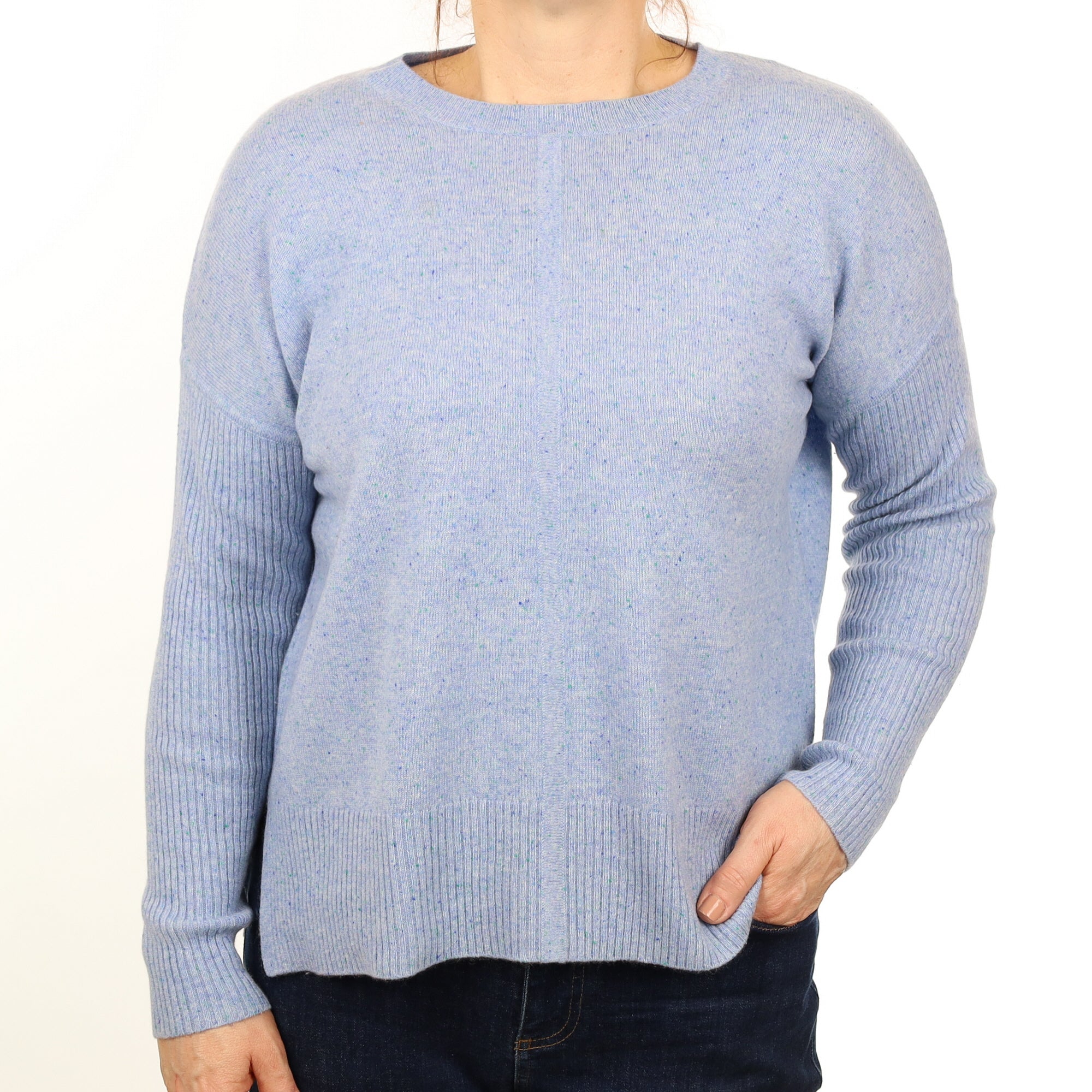 Blue and Green Fleck Cashmere Crew Neck Jumper Medium