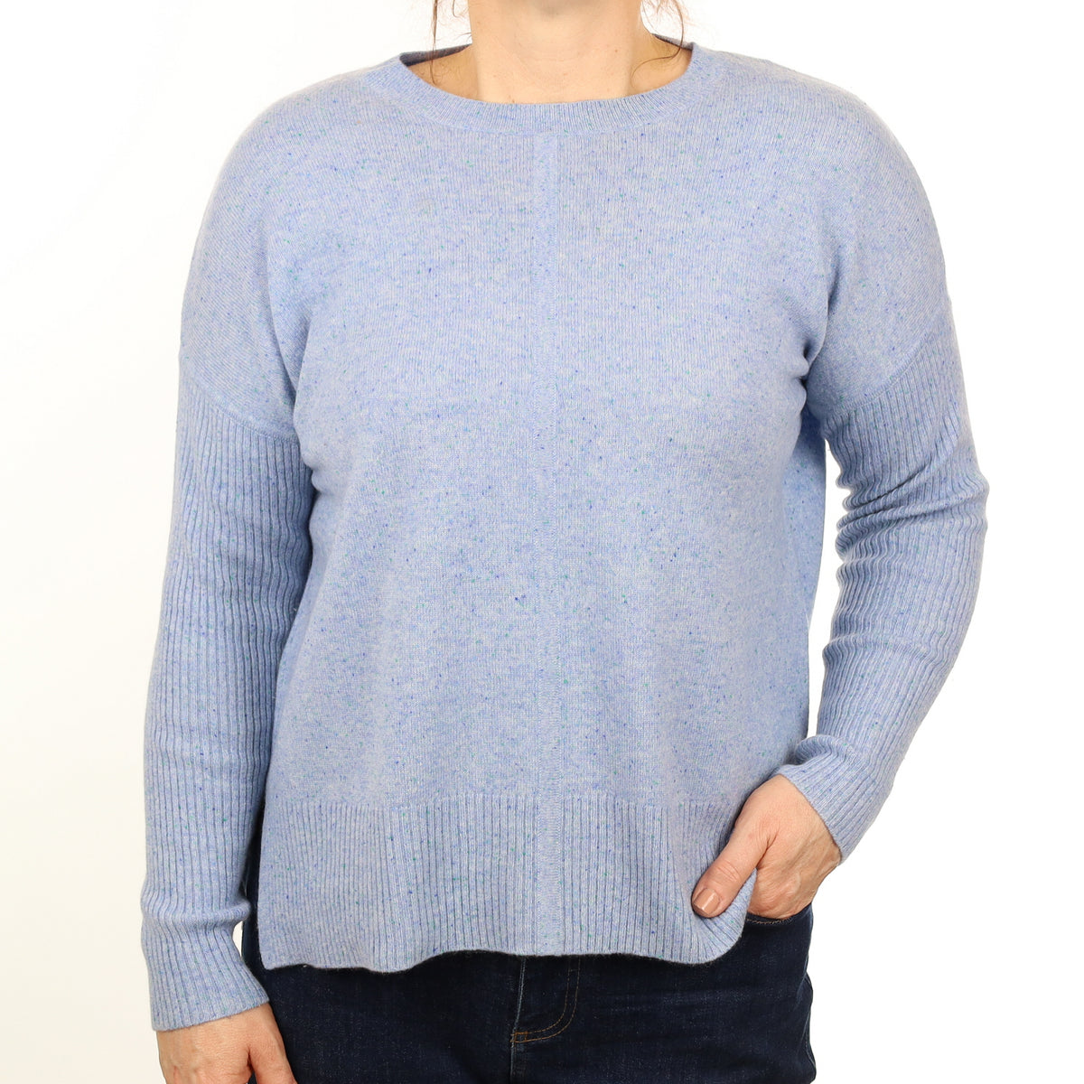 Blue and Green Fleck Cashmere Crew Neck Jumper Medium