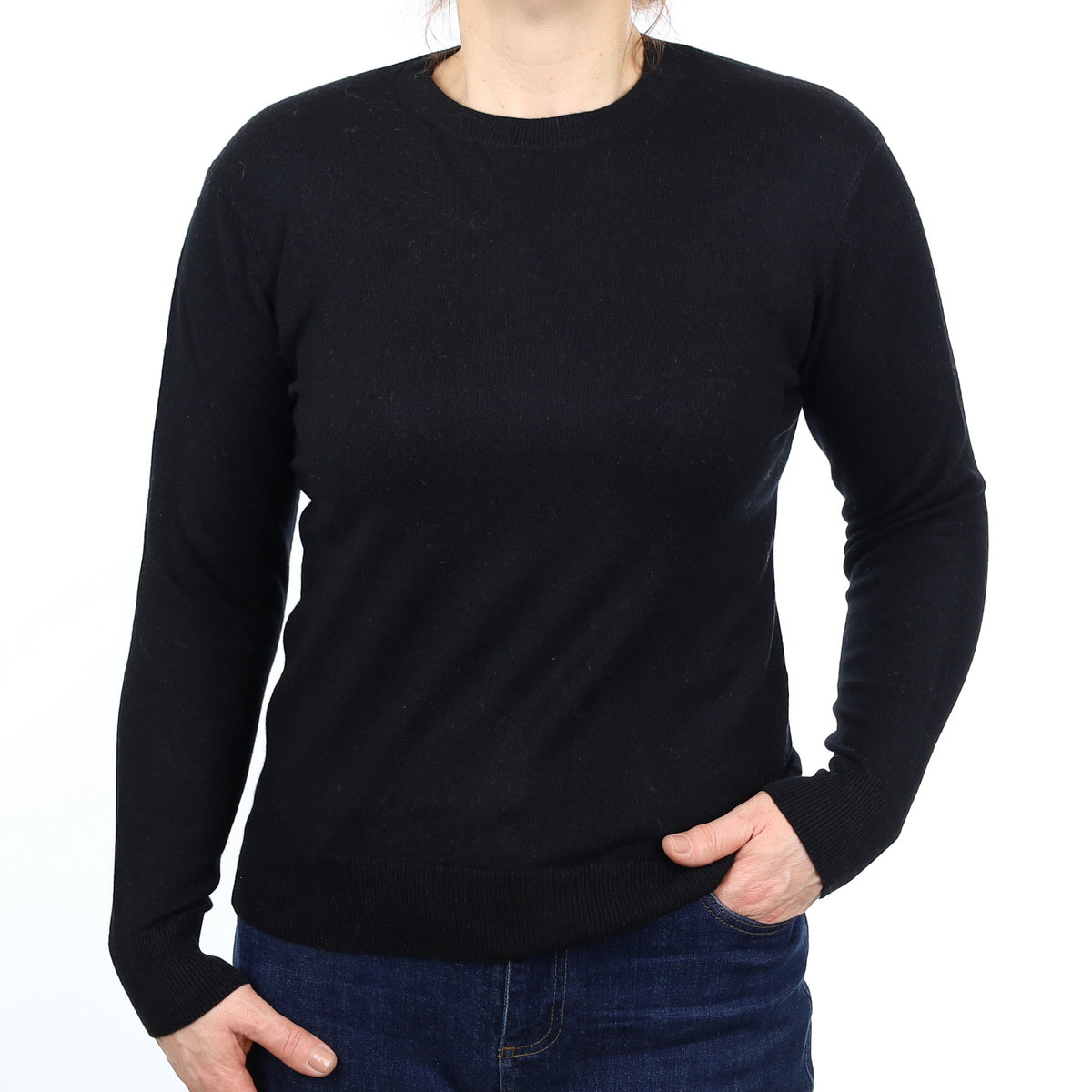 Black Cashmere Crew Neck Jumper Medium
