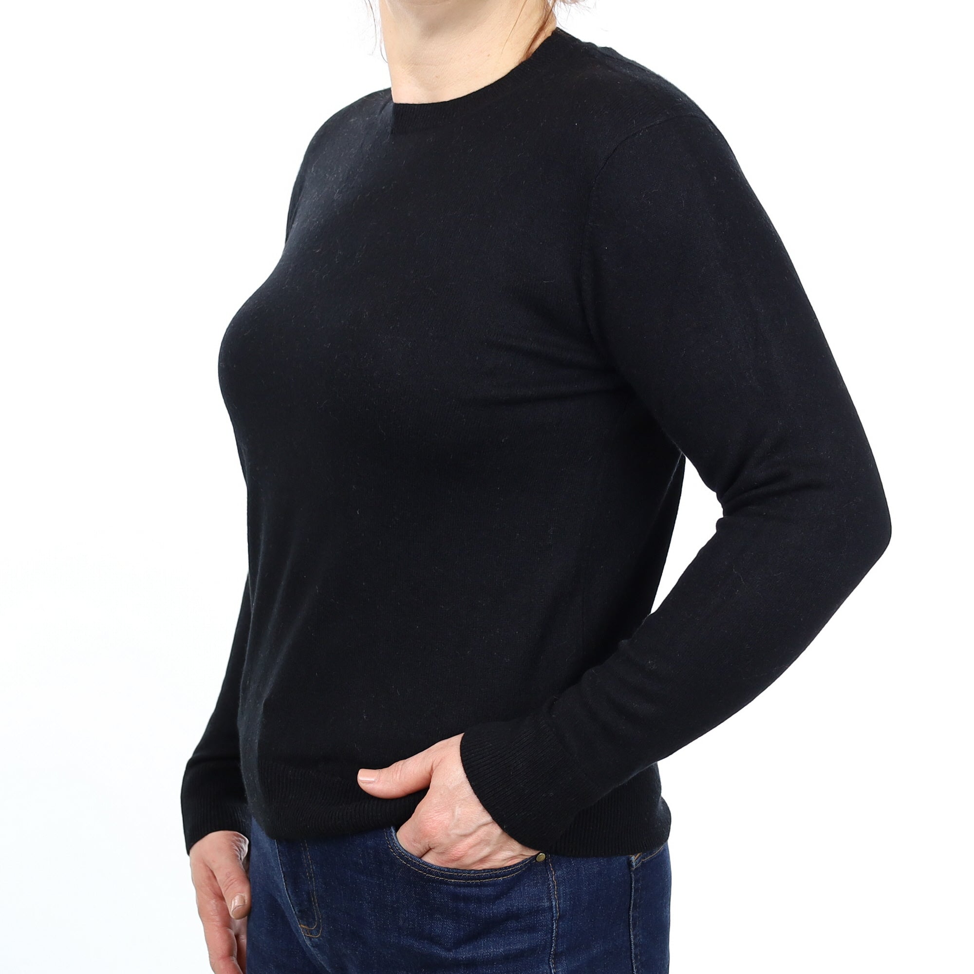 Black Cashmere Crew Neck Jumper Medium