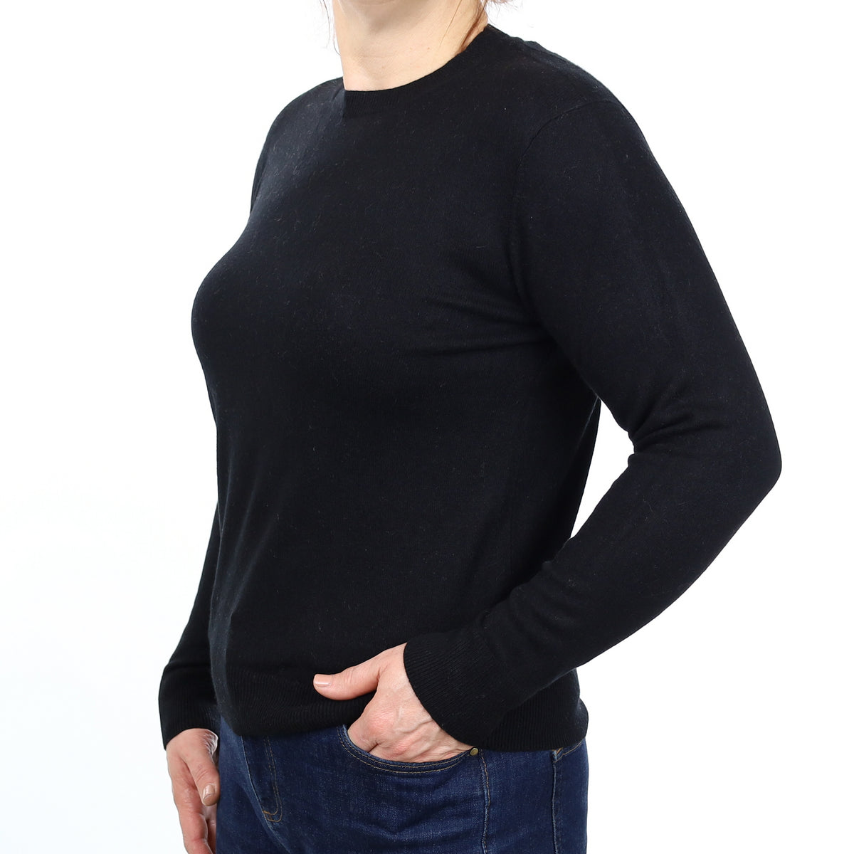 Black Cashmere Crew Neck Jumper Medium