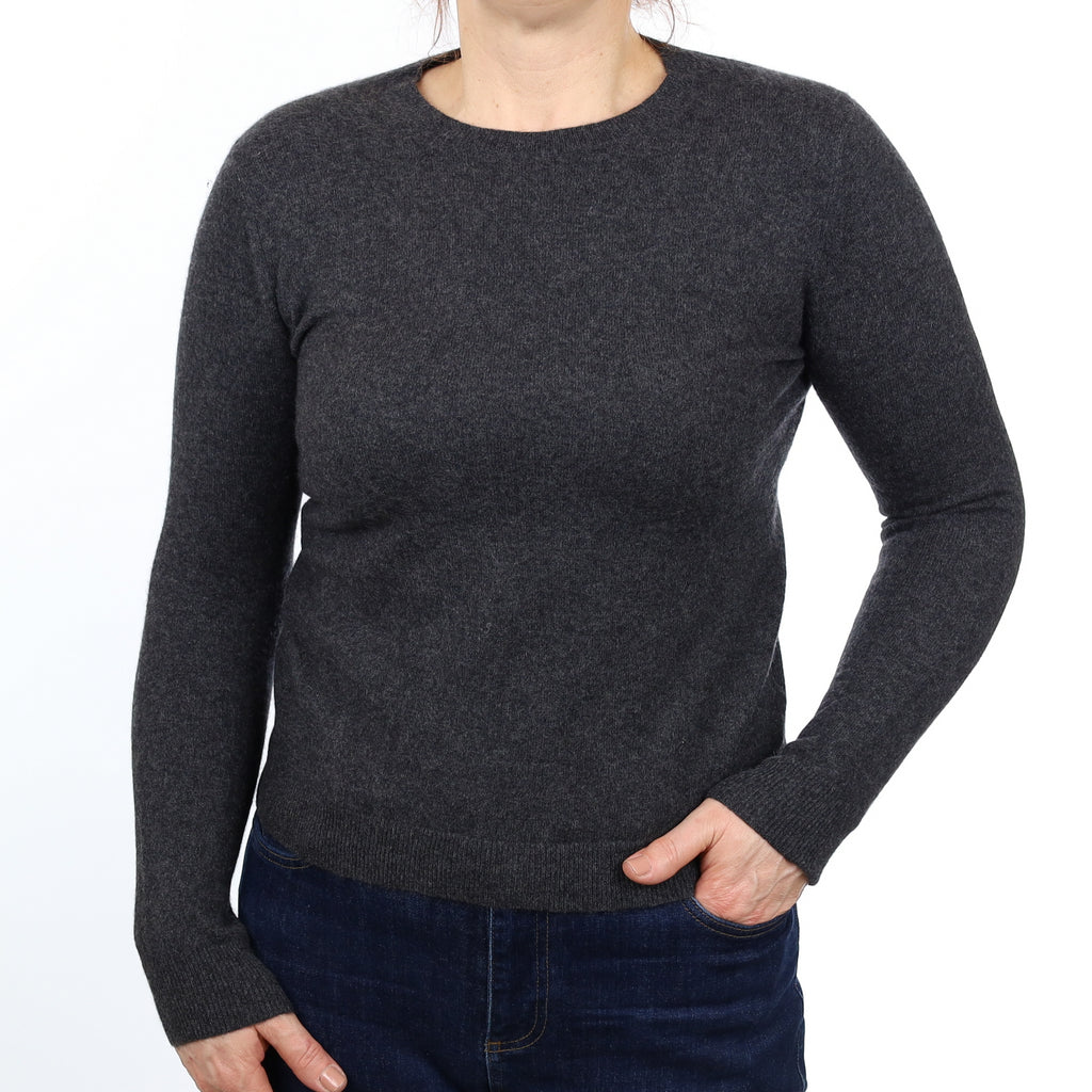 Charcoal Grey Cashmere Crew Neck Jumper Medium