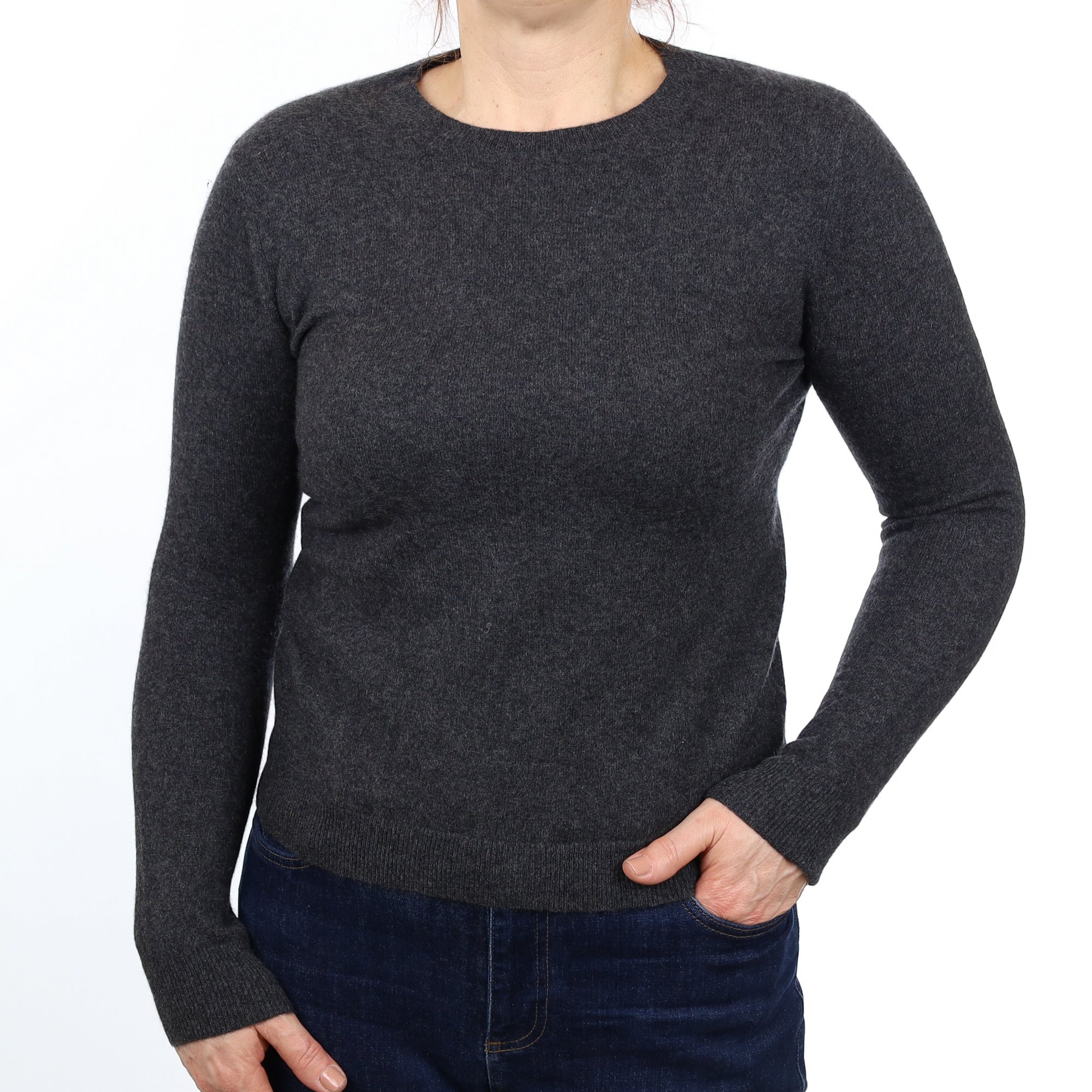 Charcoal Grey Cashmere Crew Neck Jumper Medium