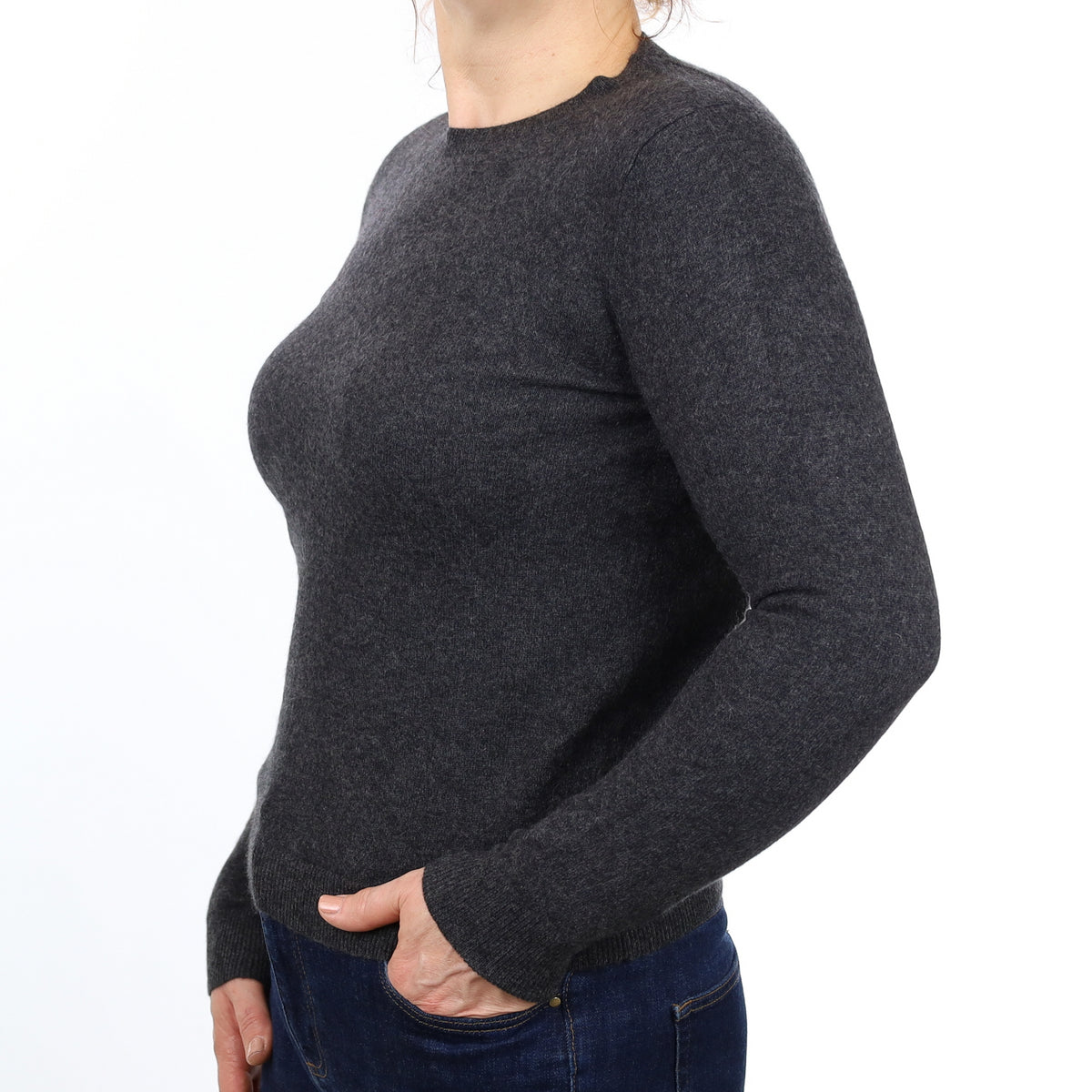 Charcoal Grey Cashmere Crew Neck Jumper Medium