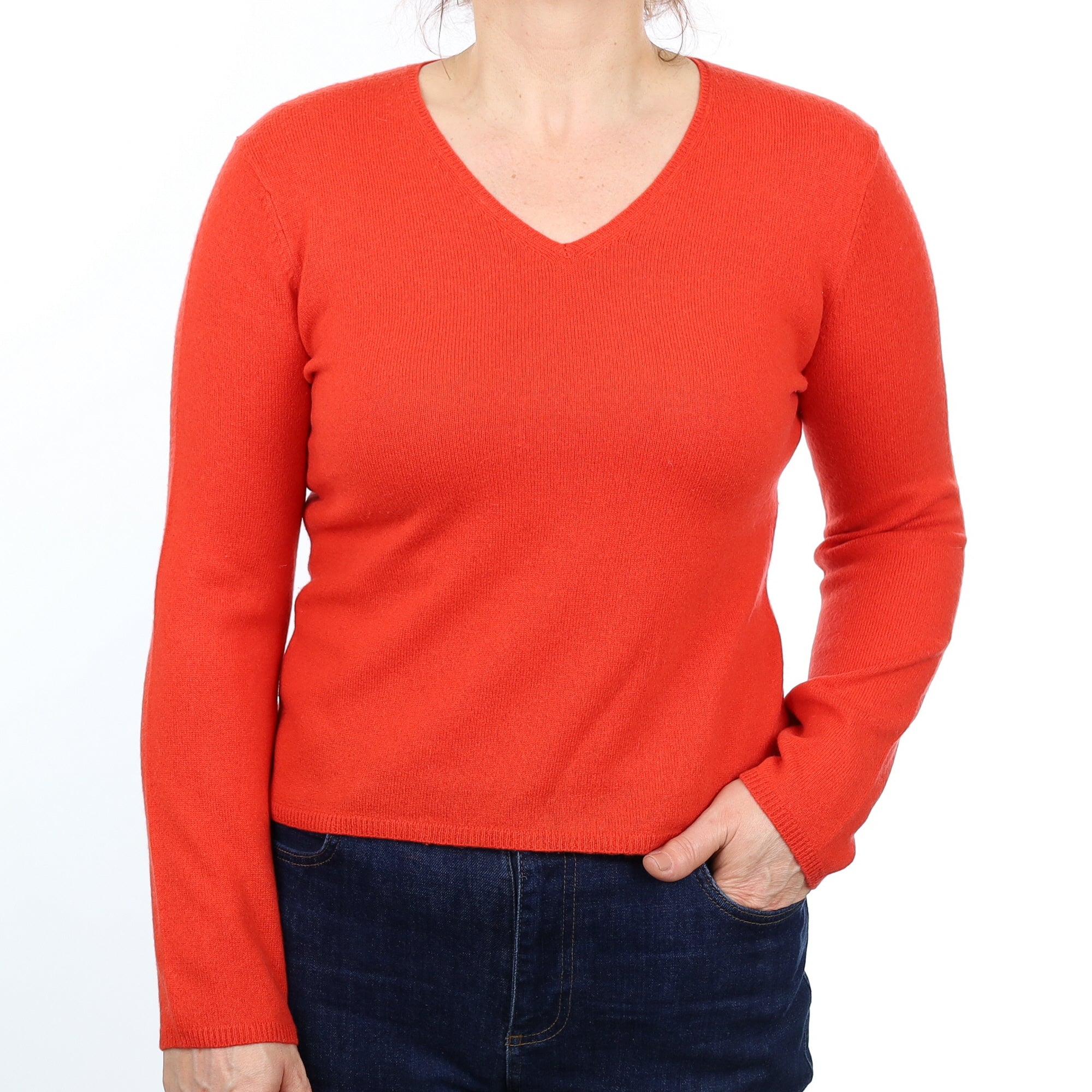 Vermilion Orange Cashmere V Neck Jumper Medium