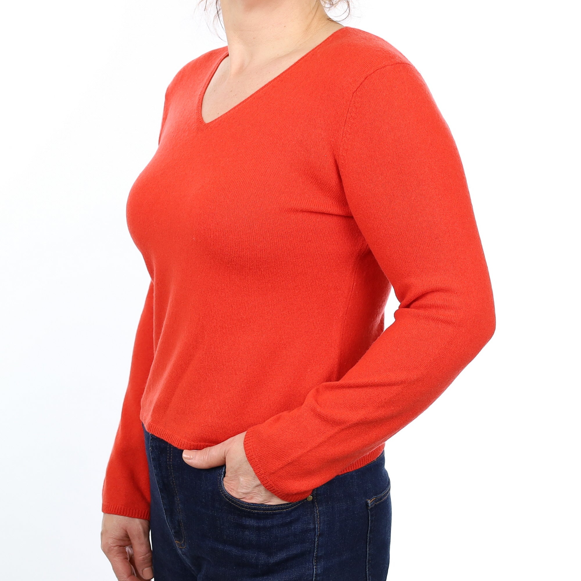 Vermilion Orange Cashmere V Neck Jumper Medium