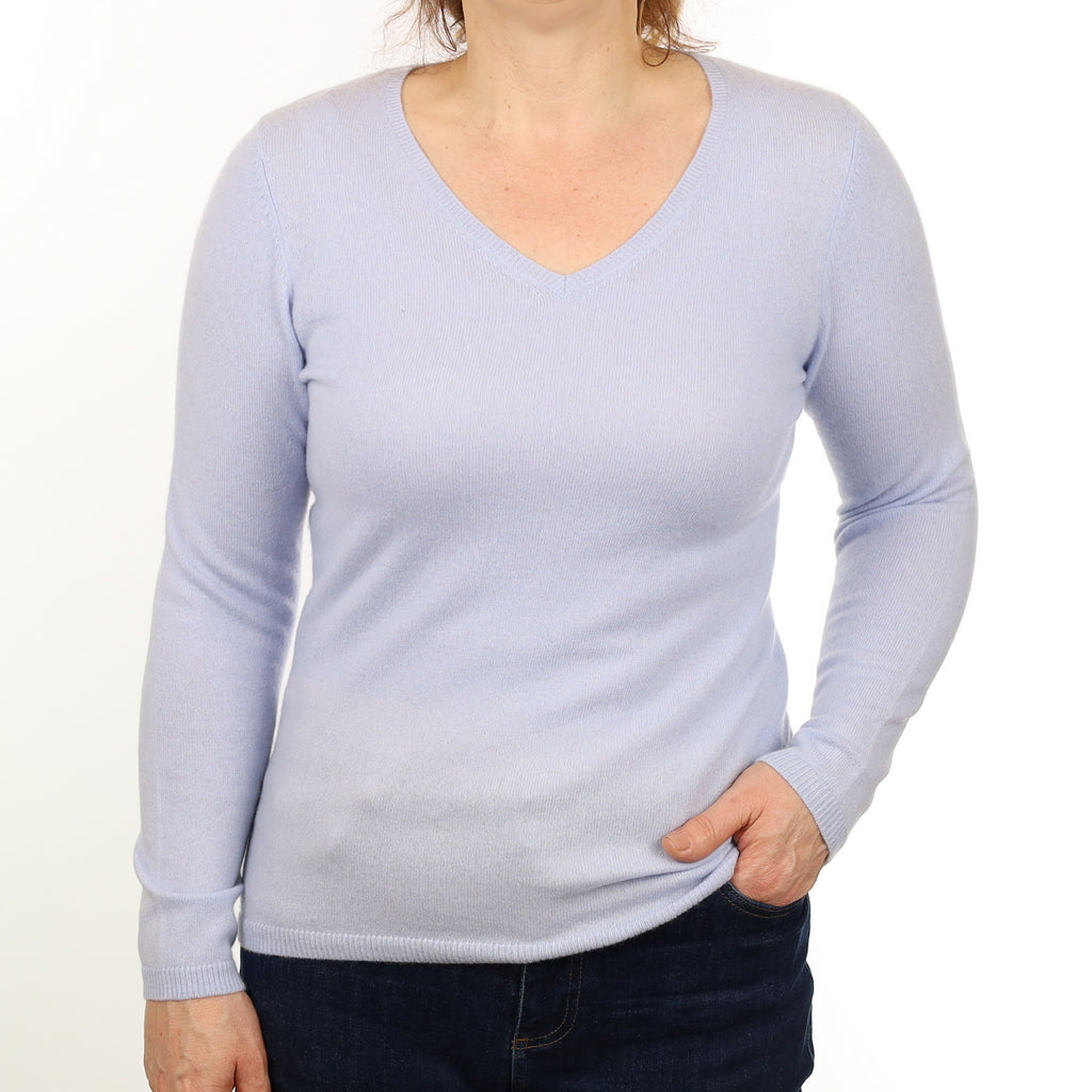Powder Blue Cashmere V Neck Jumper Medium
