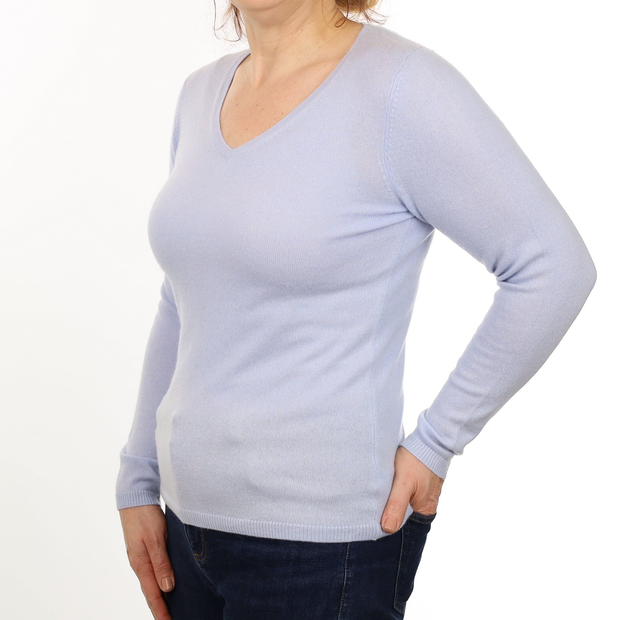 Powder Blue Cashmere V Neck Jumper Medium