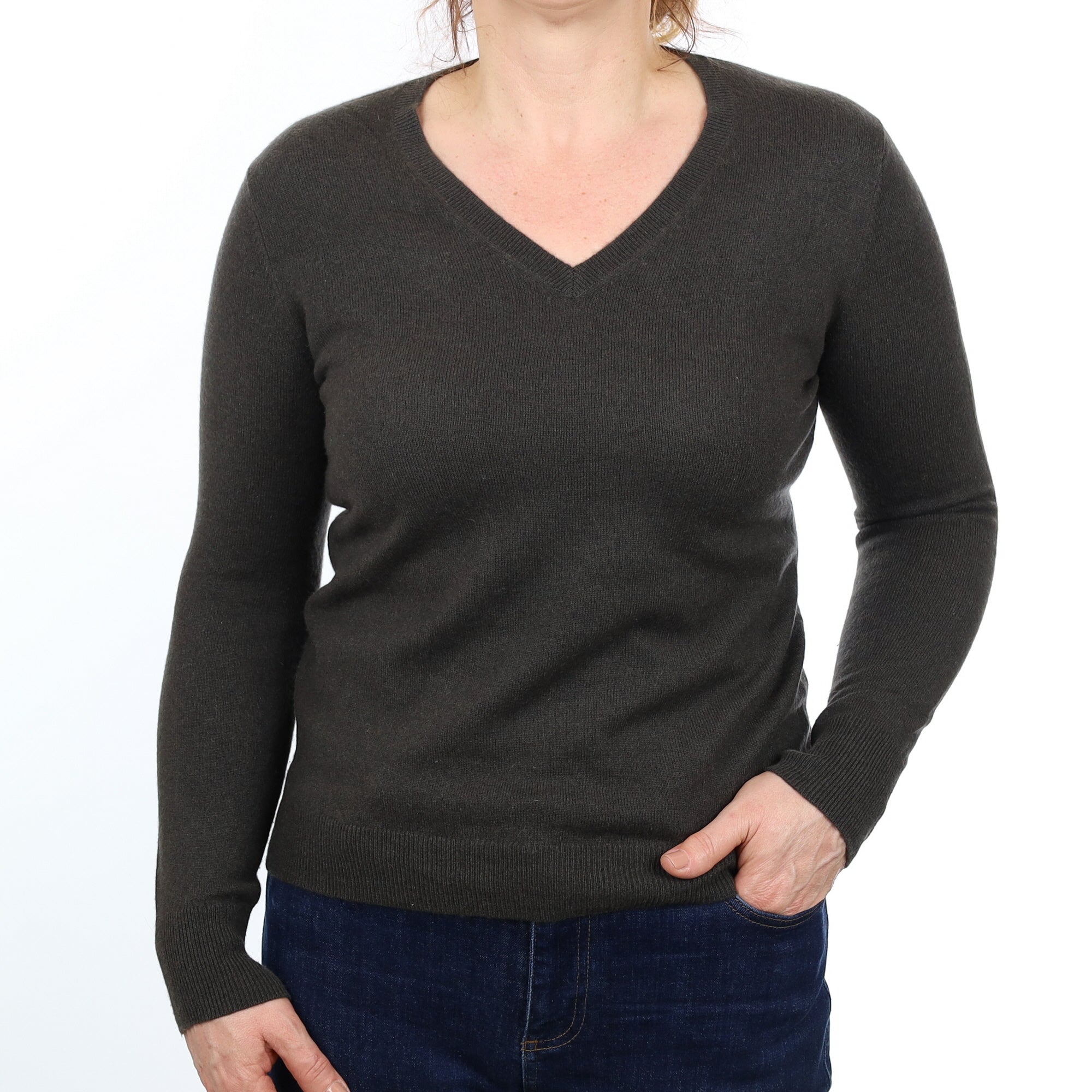 Mole Brown Cashmere V Neck Jumper Medium