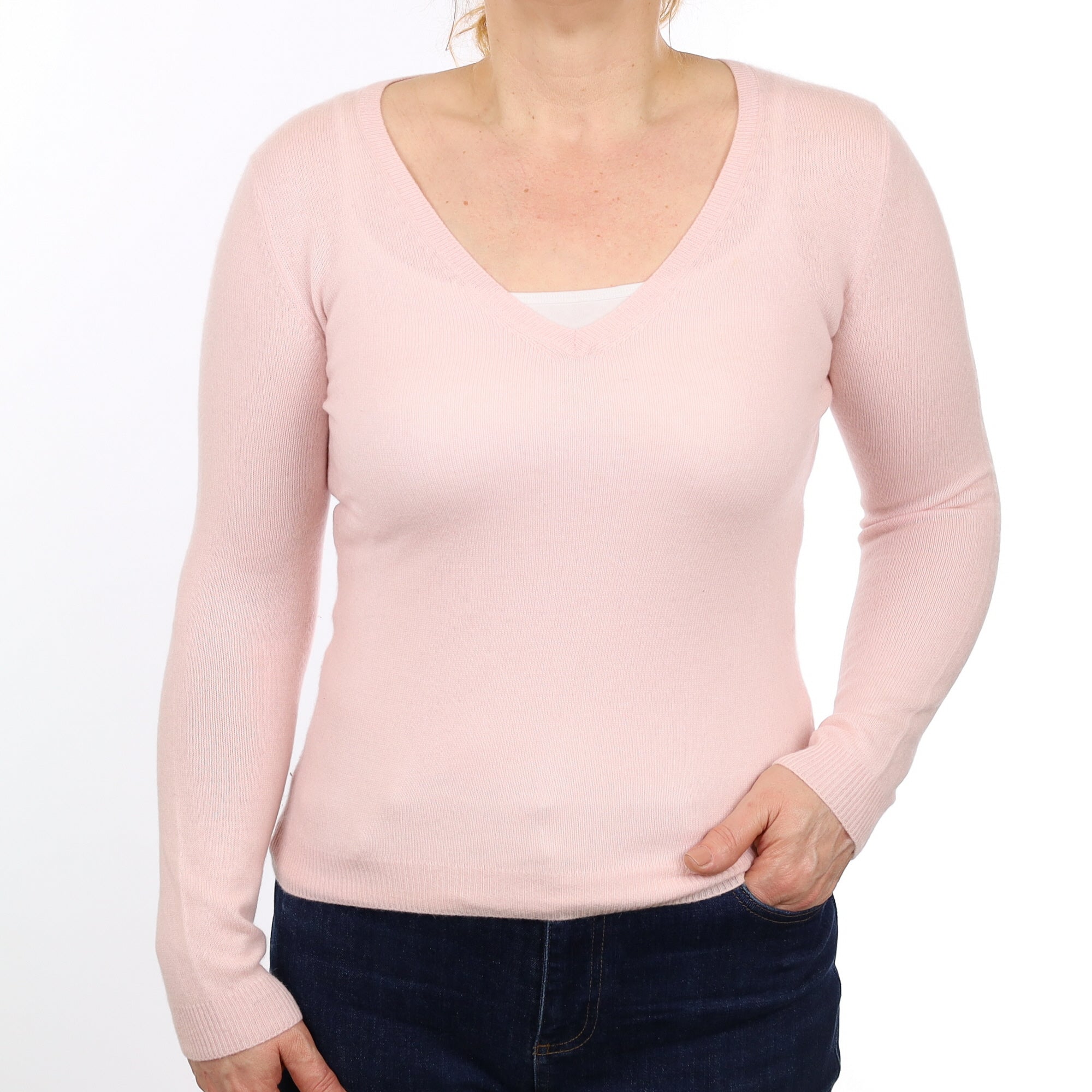 Shell Pink Cashmere V Neck Jumper Medium