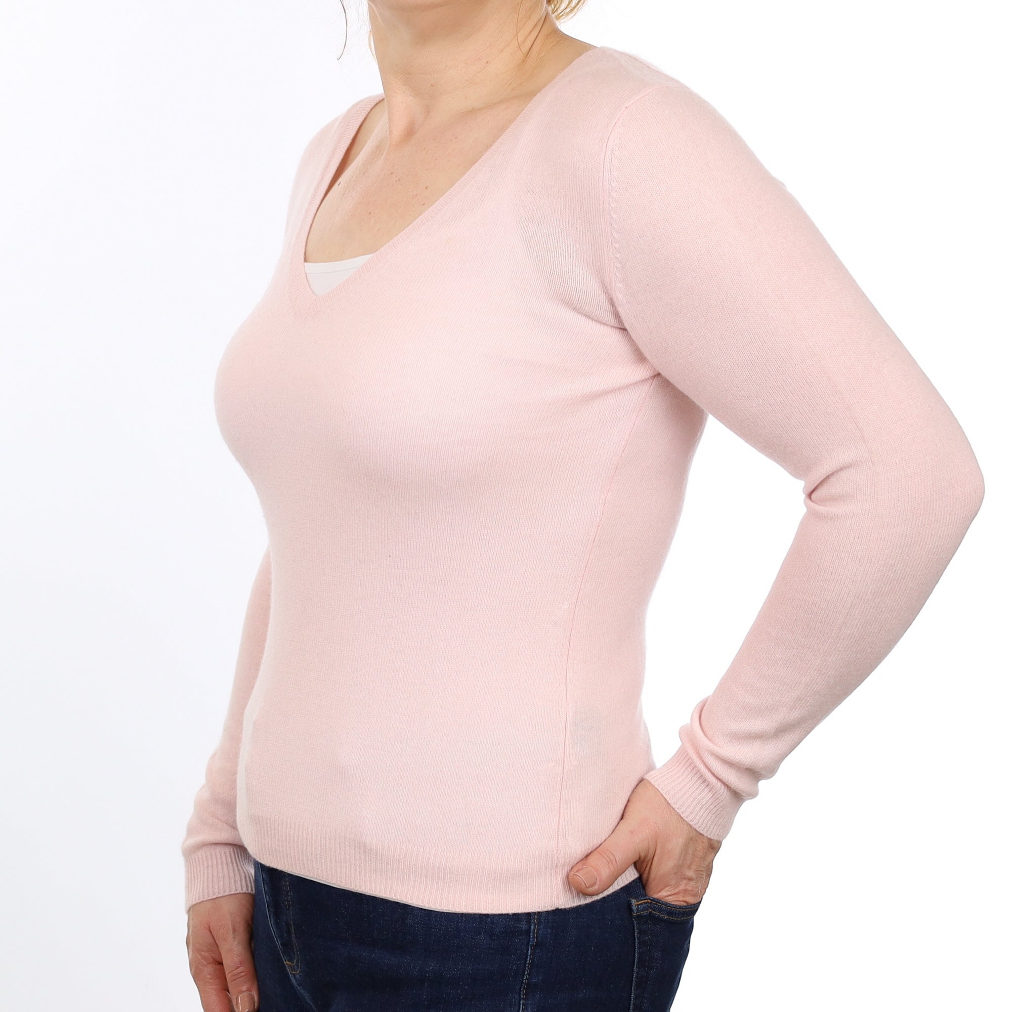 Shell Pink Cashmere V Neck Jumper Medium