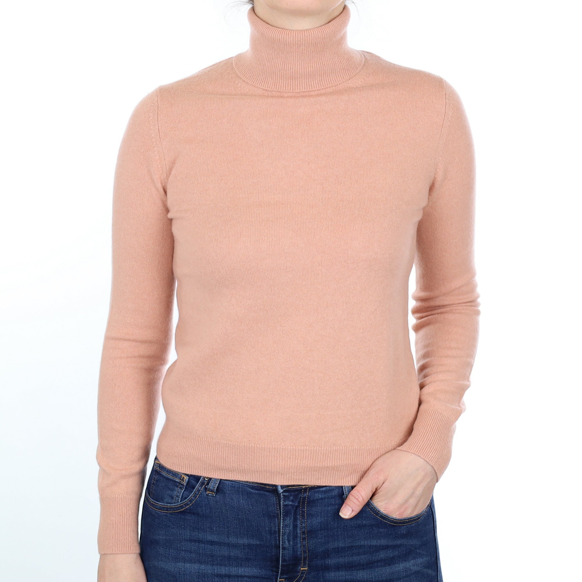 Nude Pink Cashmere Polo Neck Jumper Small