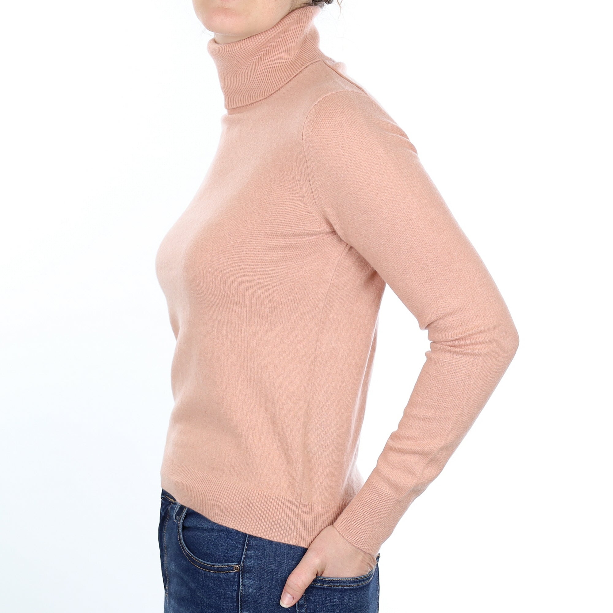 Nude Pink Cashmere Polo Neck Jumper Small
