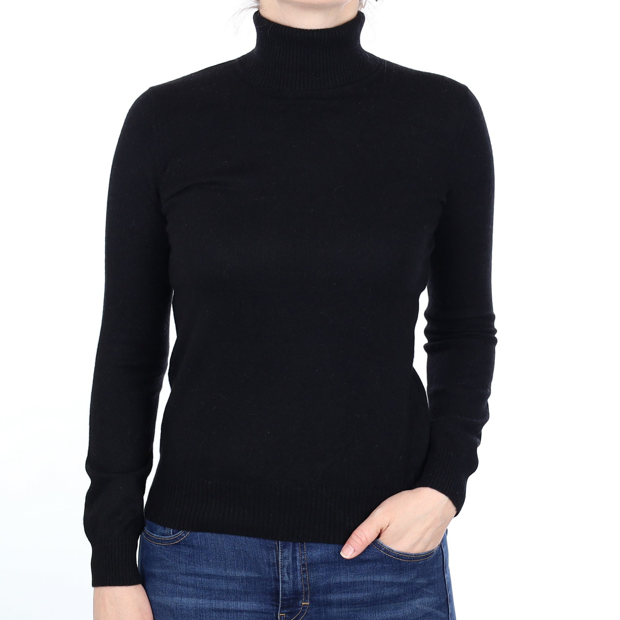 Black Cashmere Polo Neck Jumper Small