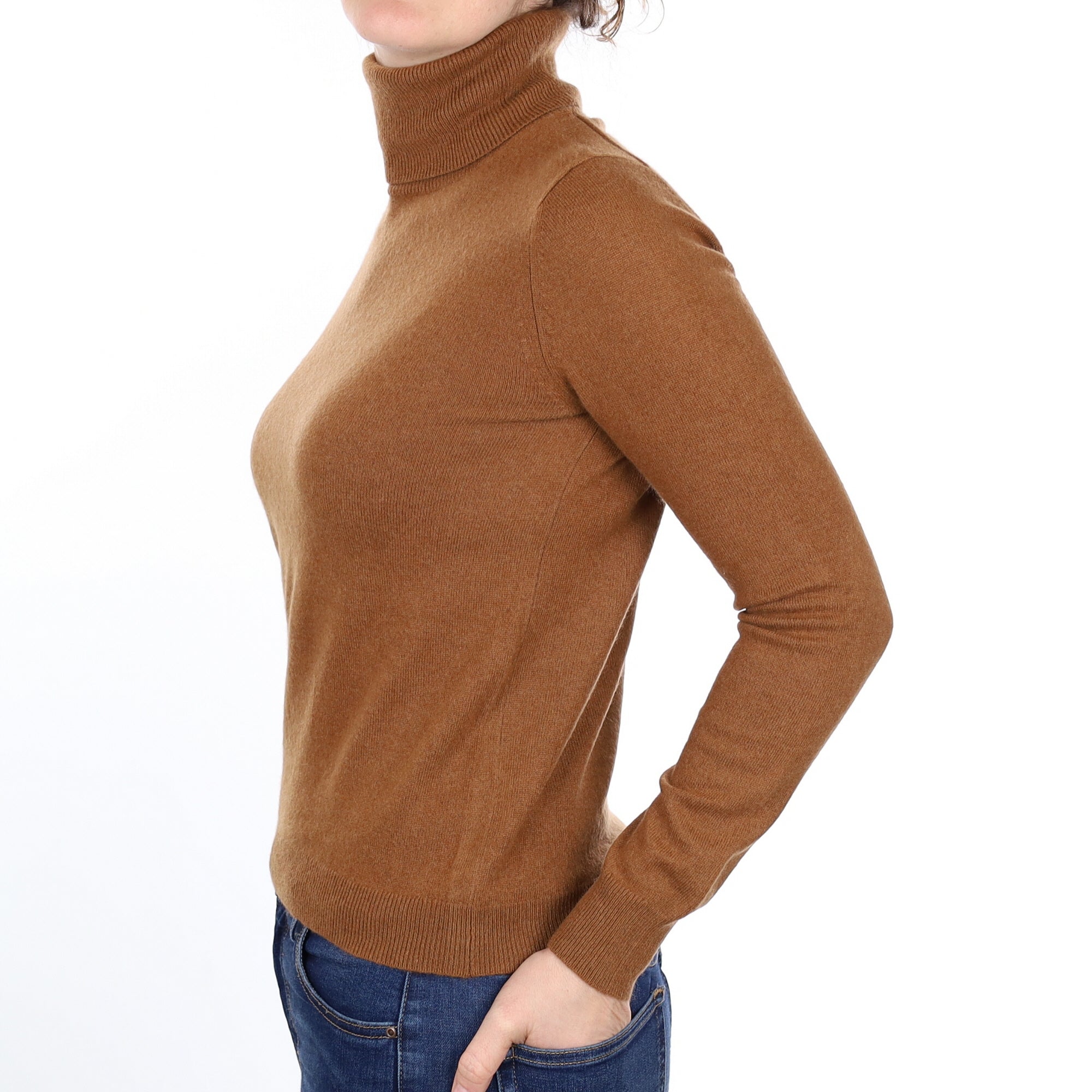 Cinnamon Brown Cashmere Polo Neck Jumper Small