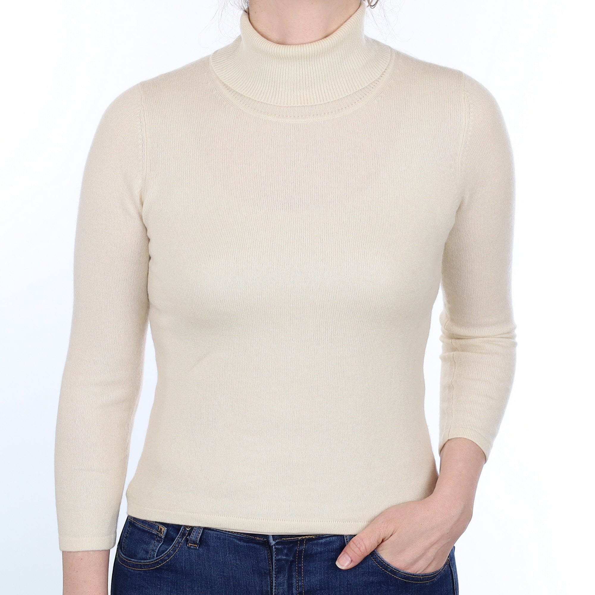 Vanilla Cream Cashmere Polo Neck Jumper Small