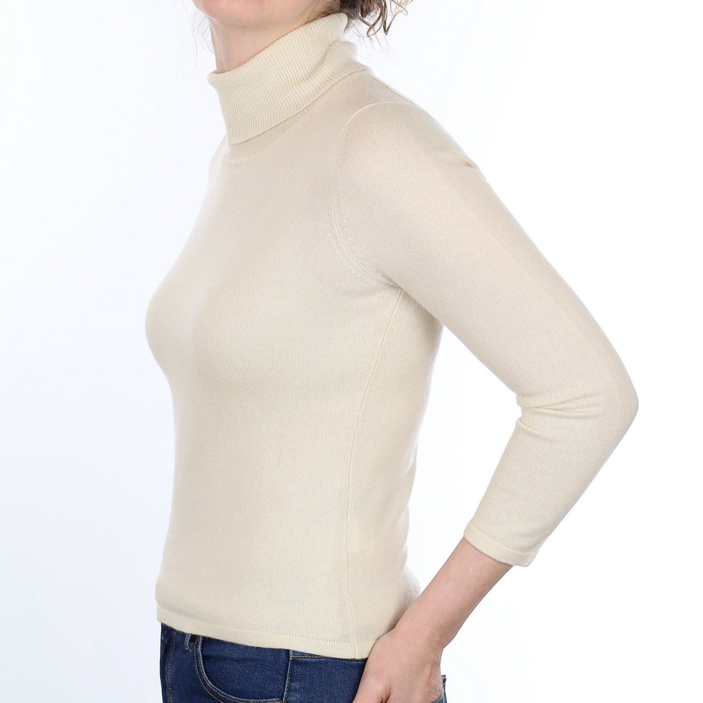Vanilla Cream Cashmere Polo Neck Jumper Small