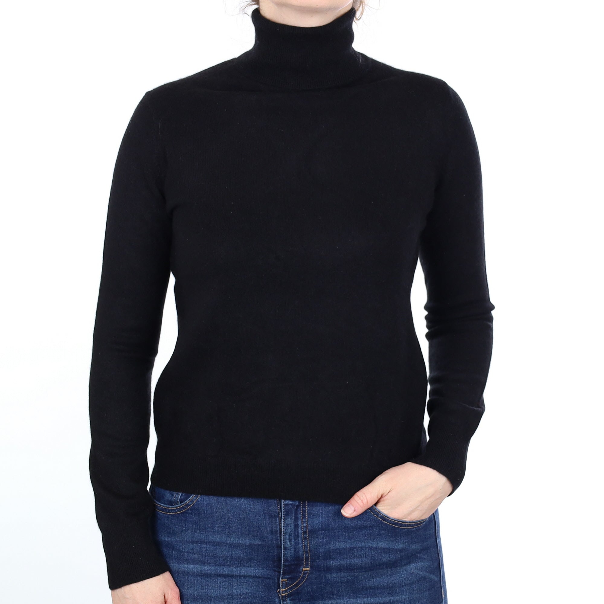 Black Cashmere Polo Neck Jumper Small