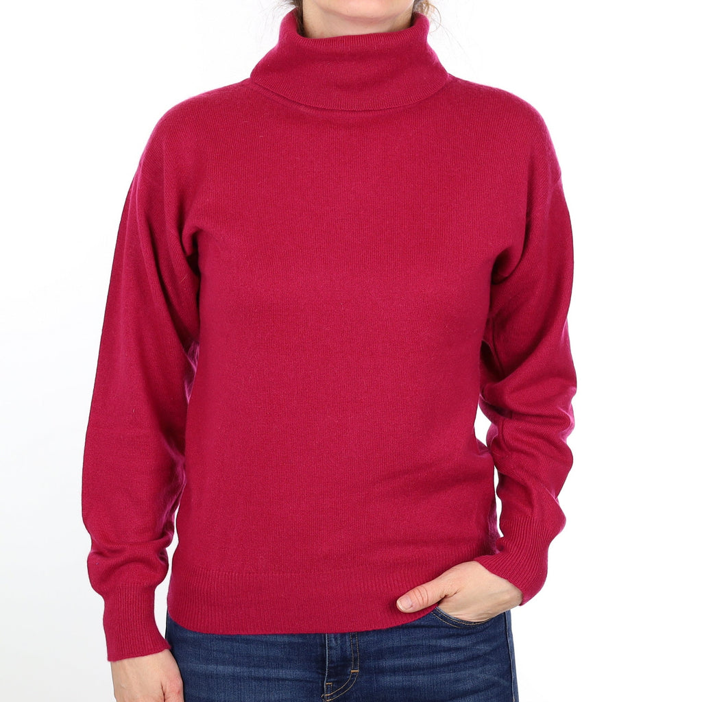 Magenta Pink Cashmere Polo Neck Jumper Small