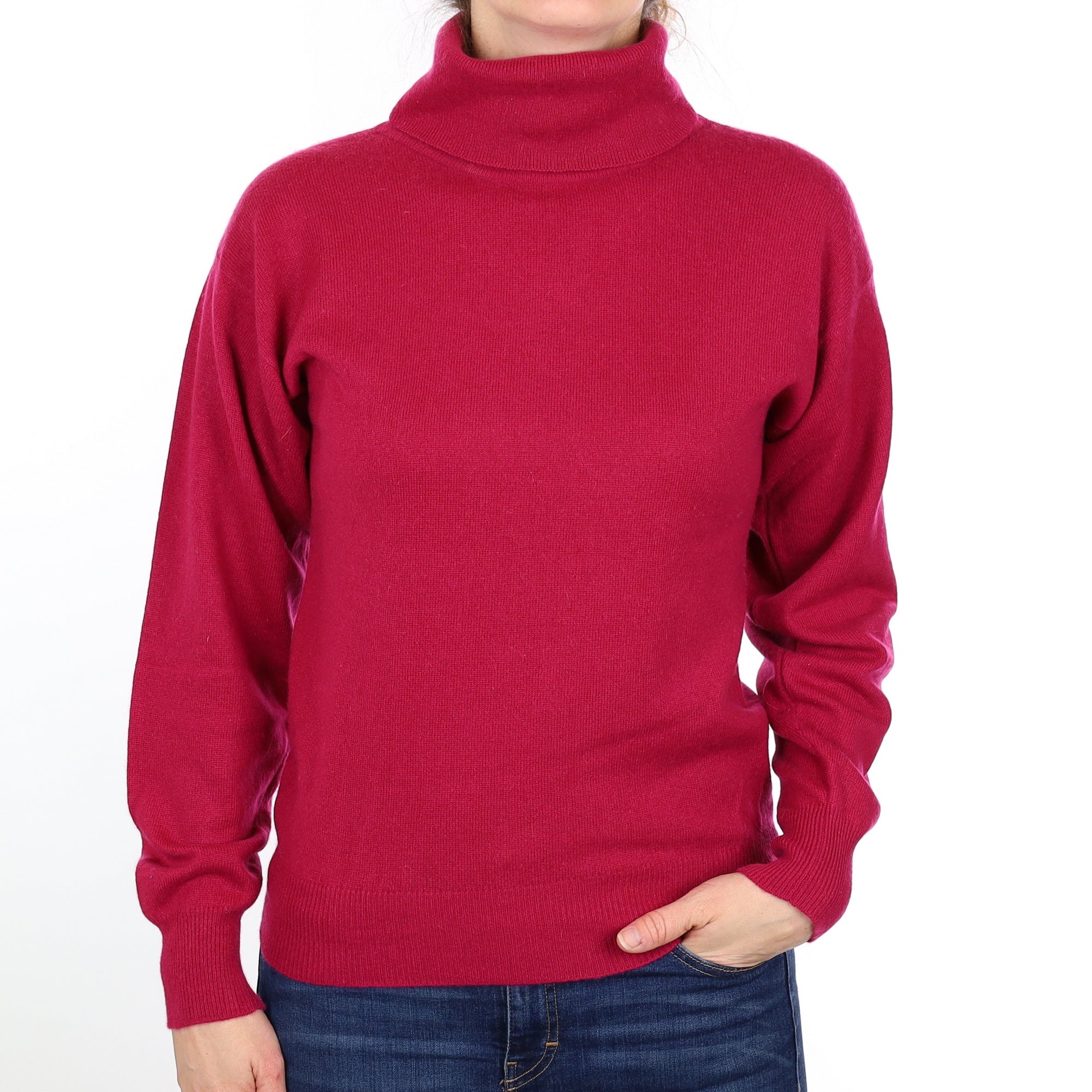 Magenta Pink Cashmere Polo Neck Jumper Small
