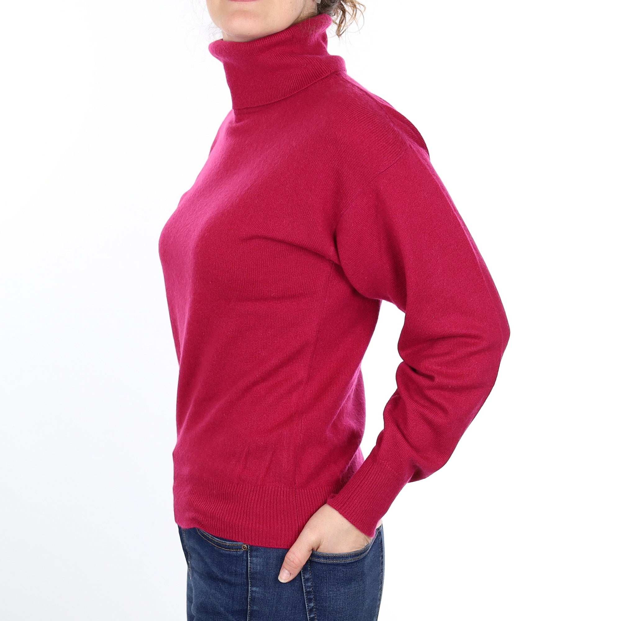 Magenta Pink Cashmere Polo Neck Jumper Small