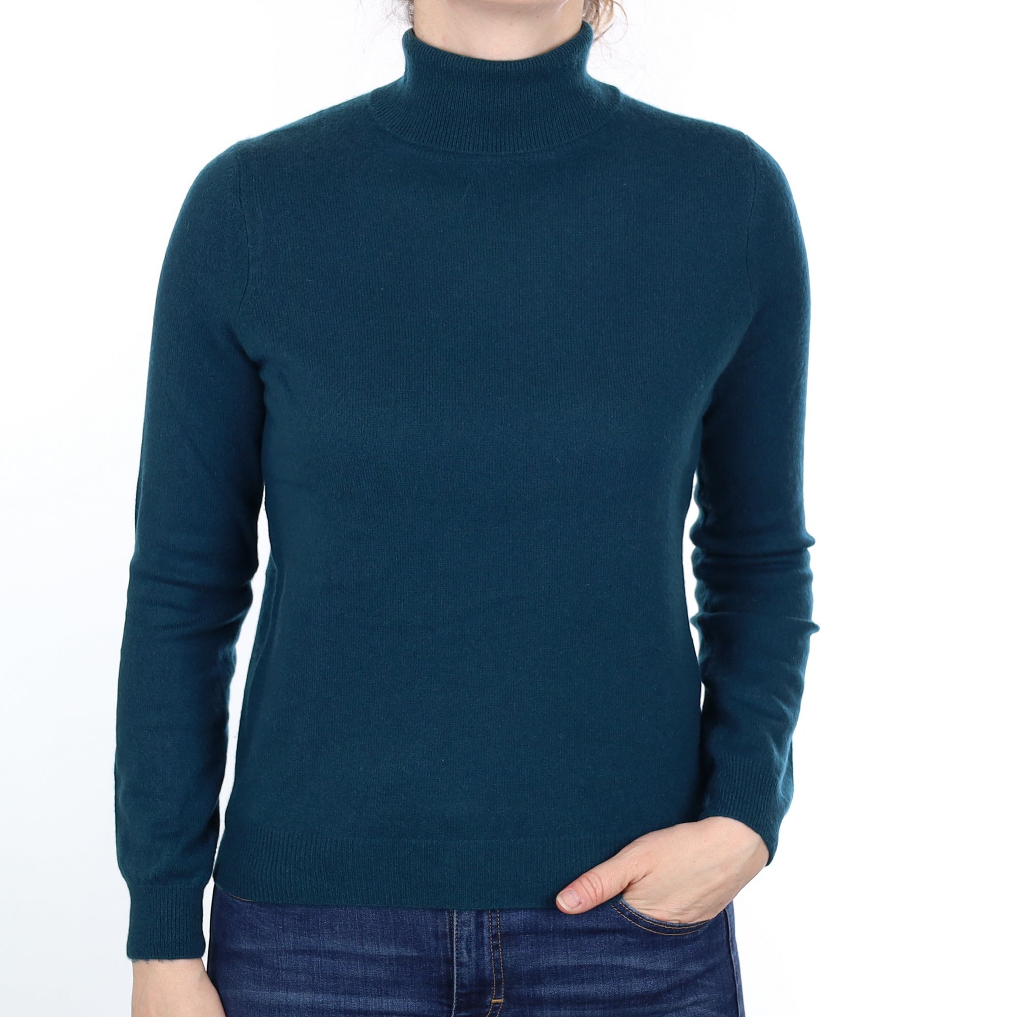 Forest Green Cashmere Polo Neck Jumper Small
